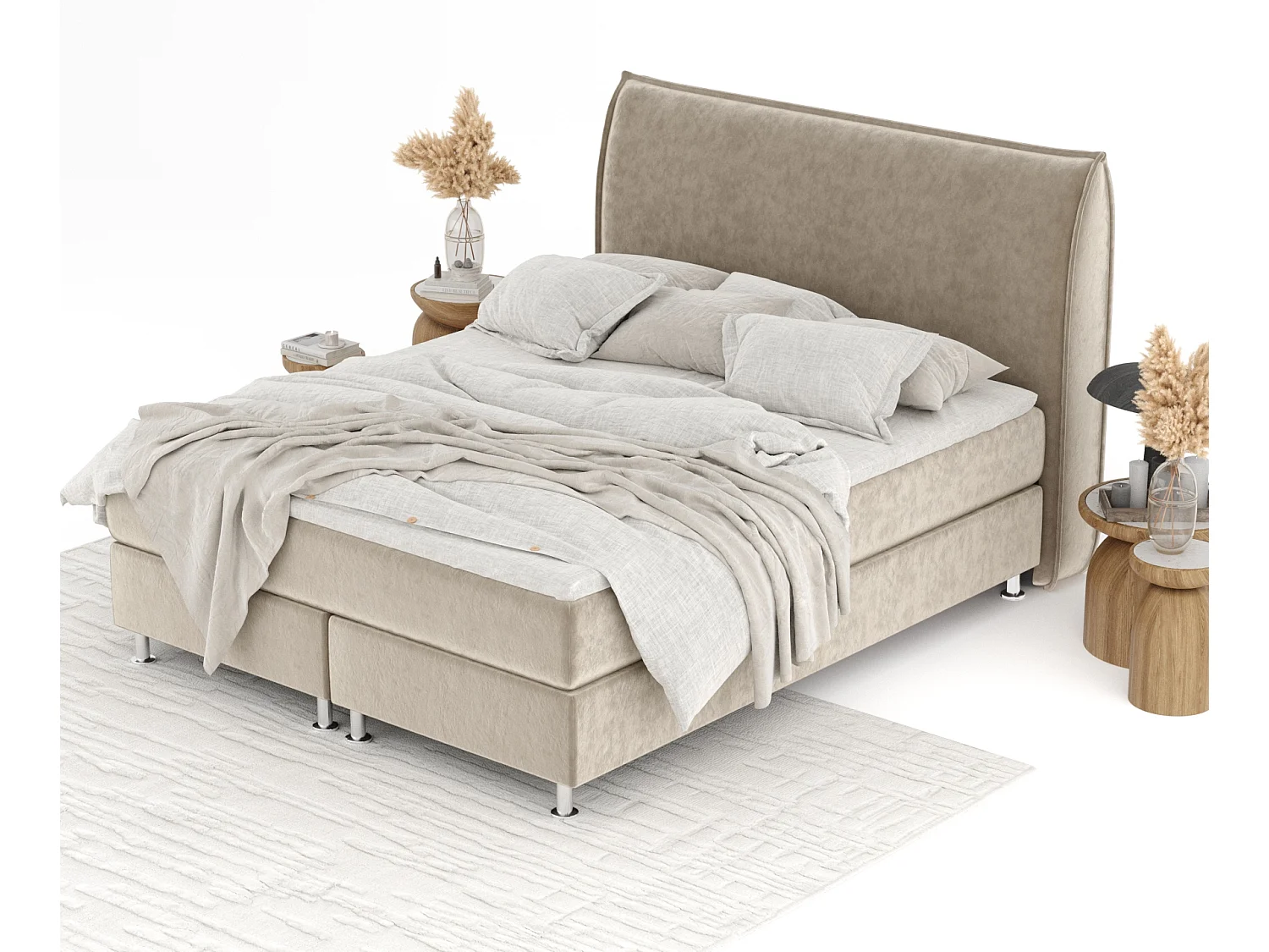 Boxspringbett aus Samtstoff Chermin - Matratze - Toppermatratze - 160x200 cm - beige