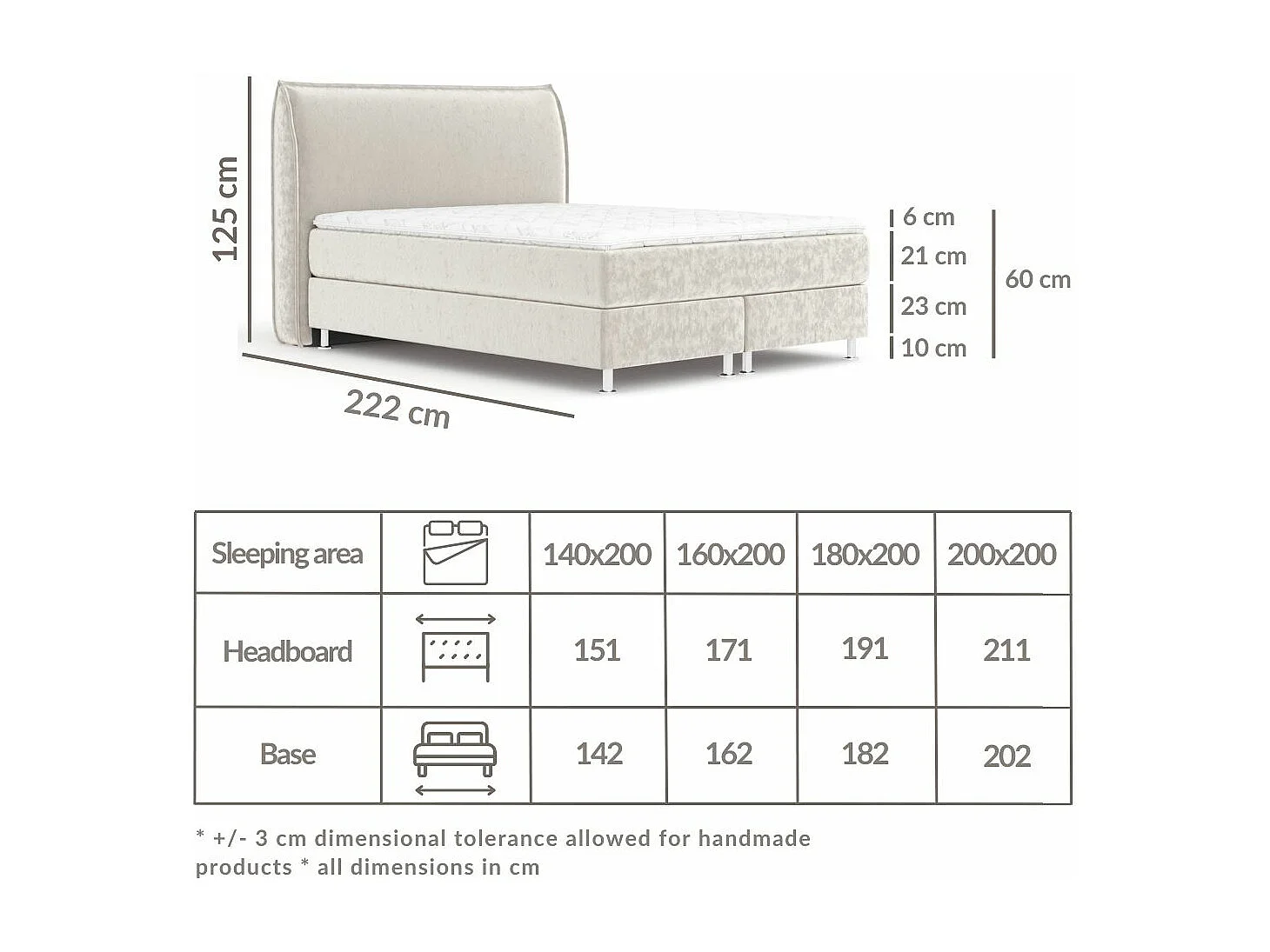 Lit boxspring en tissu velours Chermin - matelas - surmatelas - 160x200 cm - beige
