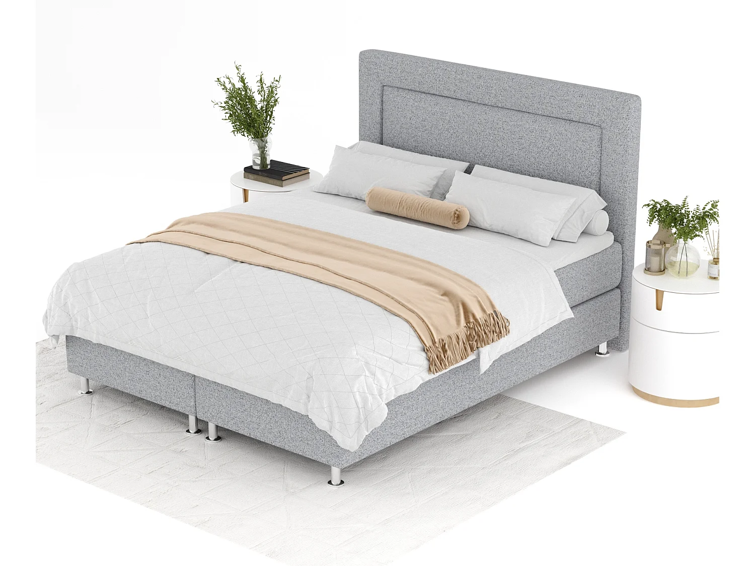 Boxspringbett aus Webstoff Laguno - Matratze - Toppermatratze - 180x200 cm - grau