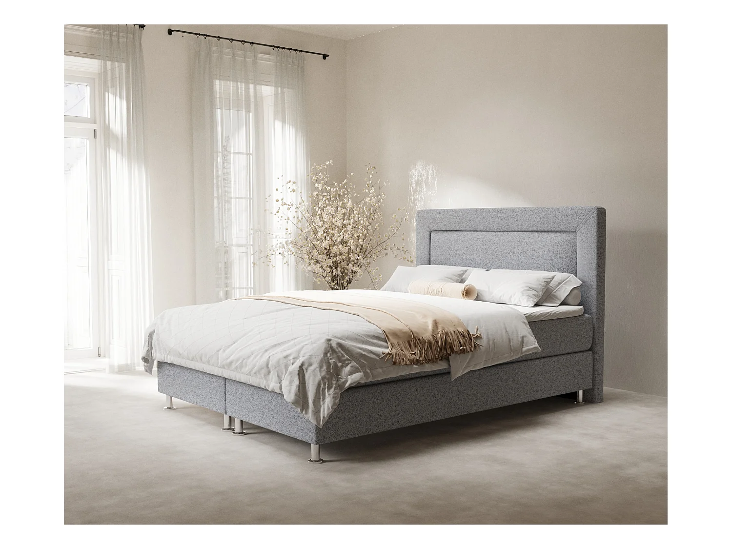 Lit boxspring en toile tissée Laguno - matelas - surmatelas - 180x200 cm - gris