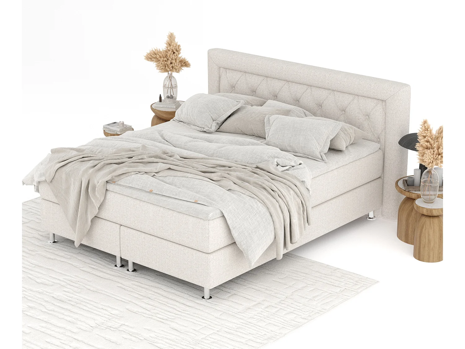 Boxspringbett aus Webstoff Lavello - Matratze - Toppermatratze - 200x200 cm - beige