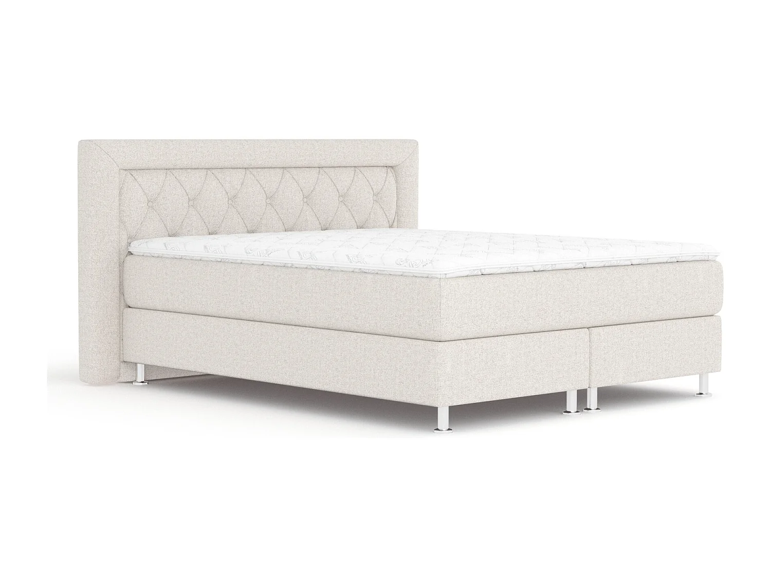 Boxspringbett aus Webstoff Lavello - Matratze - Toppermatratze - 200x200 cm - beige