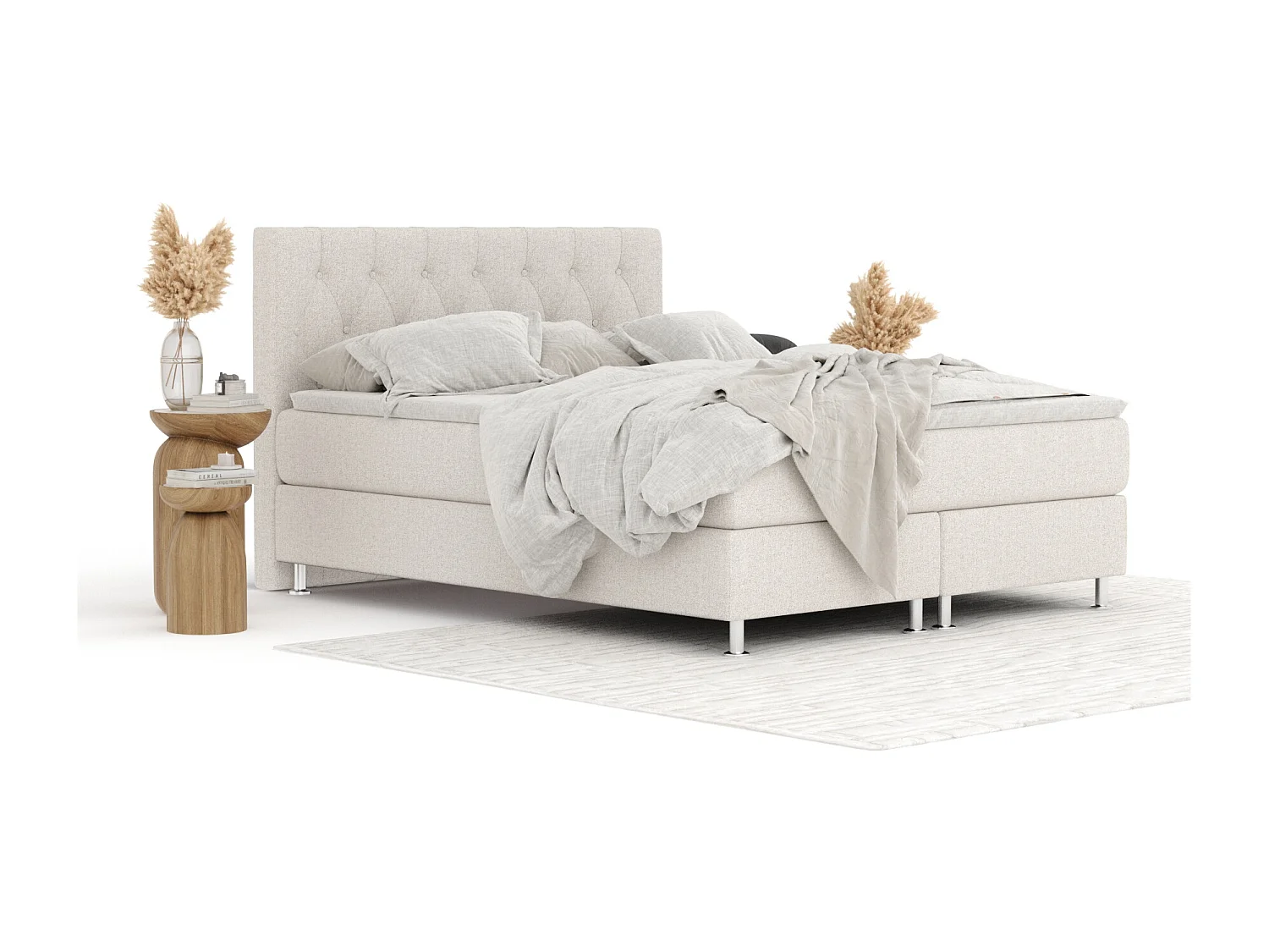 Boxspringbett aus Webstoff Excelsior - Matratze - Toppermatratze - 140x200 cm - beige