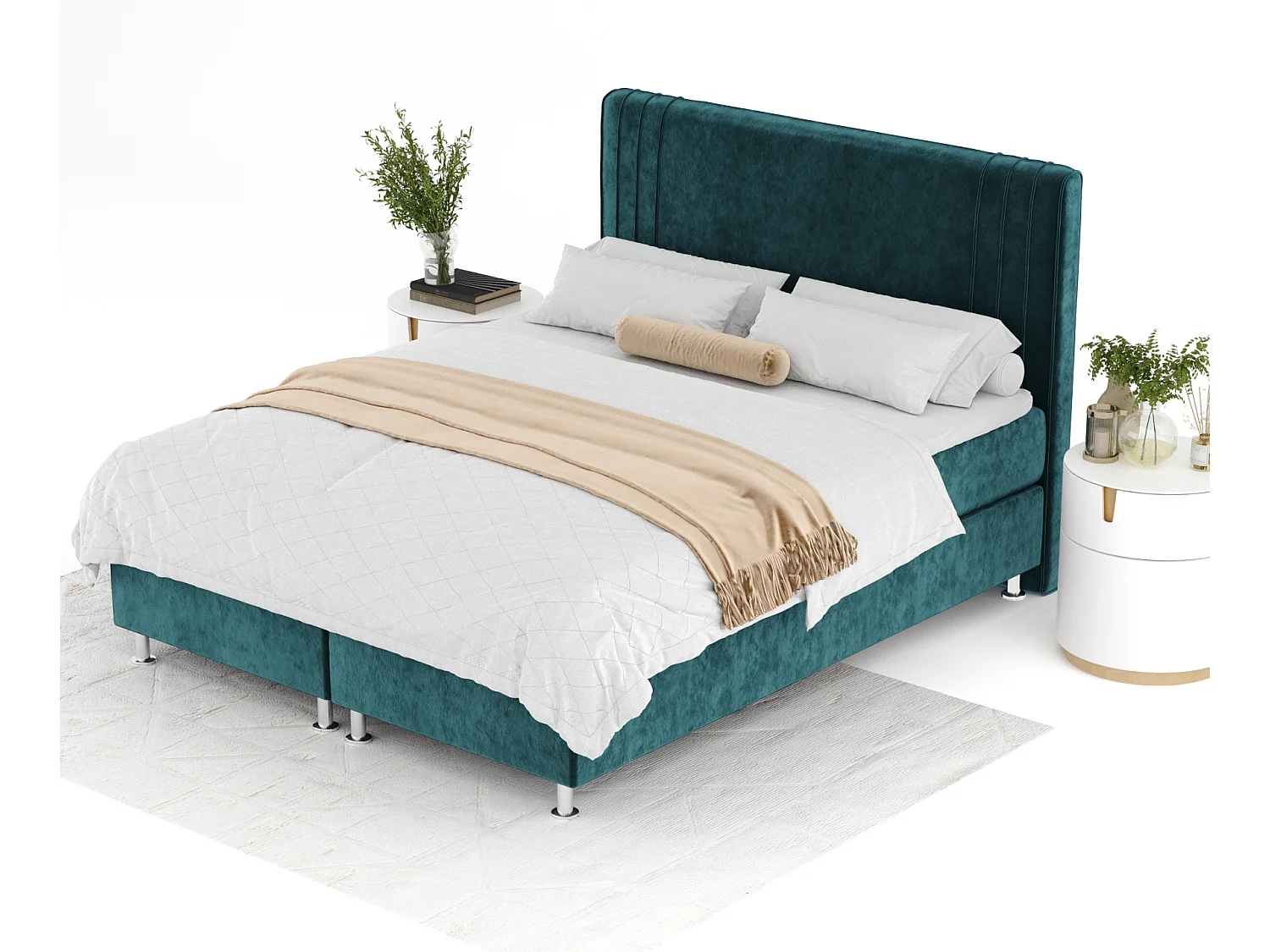 Boxspringbett aus Samtstoff Casone - Matratze - Topper - 160x200 cm - türkisfarben