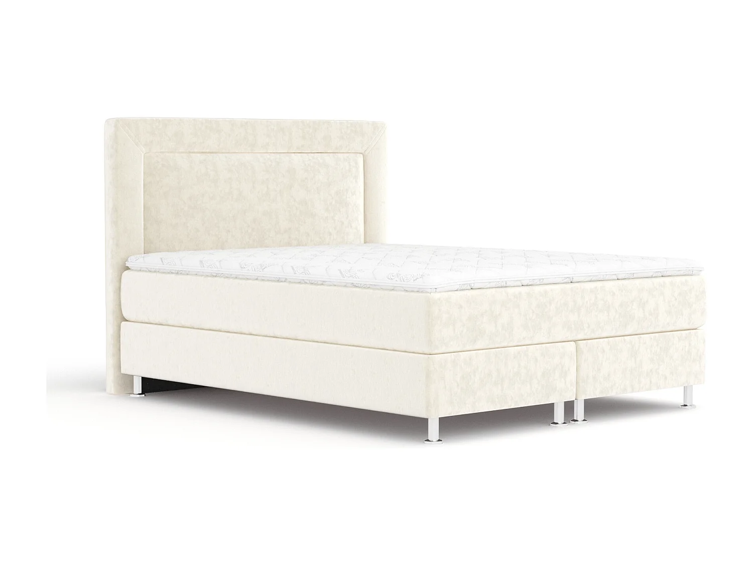 Boxspringbett aus Samtstoff Laguno - Matratze - Toppermatratze - 160x200 cm - creme