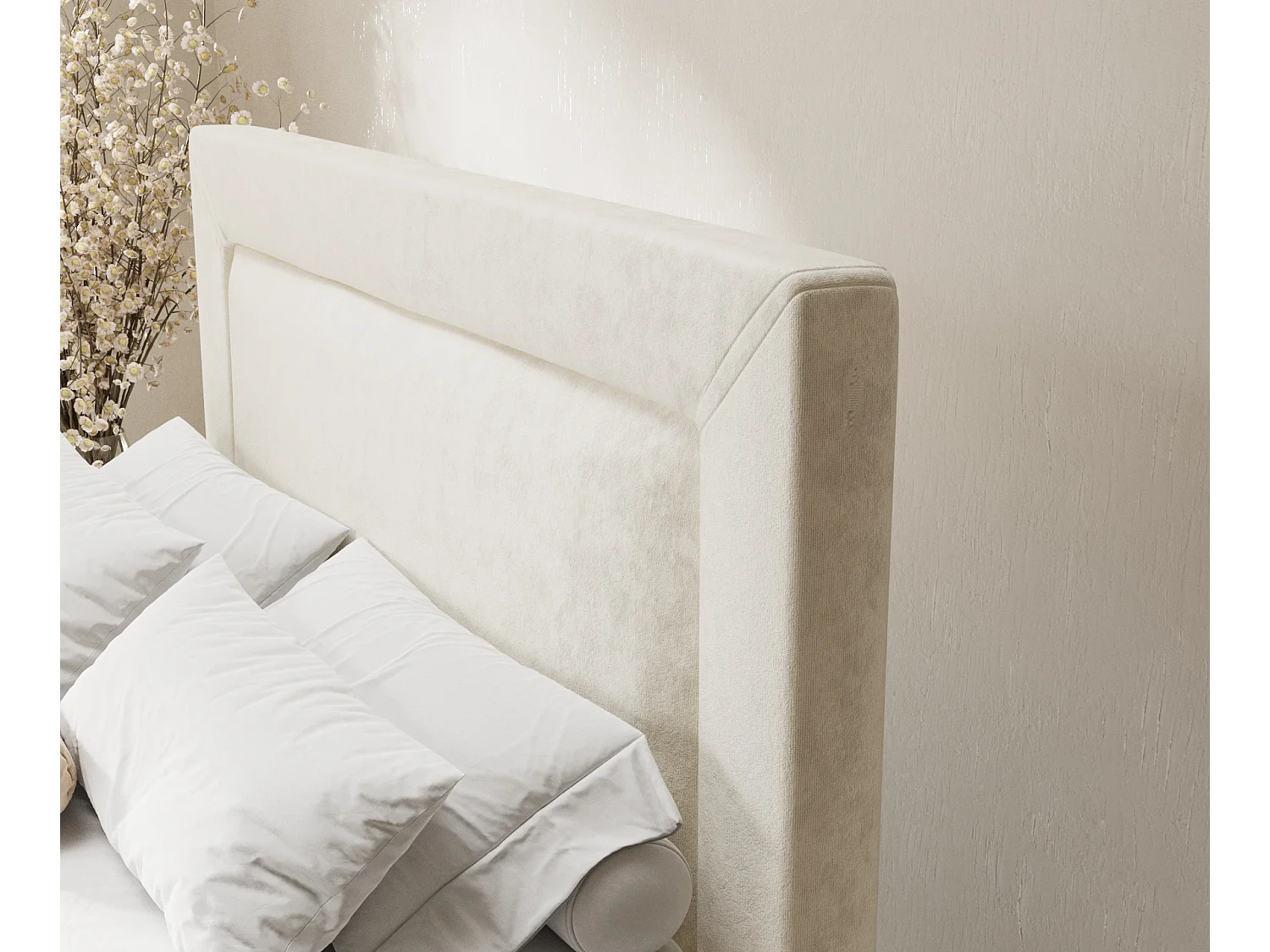 Boxspringbett aus Samtstoff Laguno - Matratze - Toppermatratze - 160x200 cm - creme