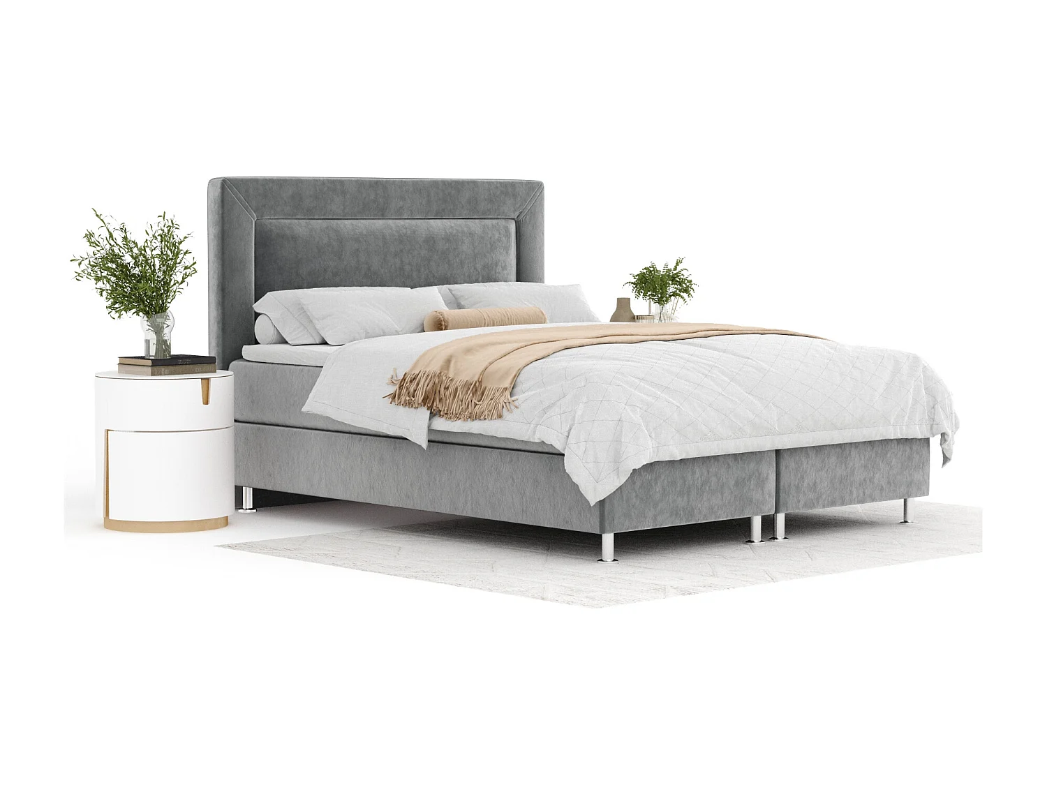 Boxspringbett aus Samtstoff Laguno - Matratze - Toppermatratze - 140x200 cm - taupe