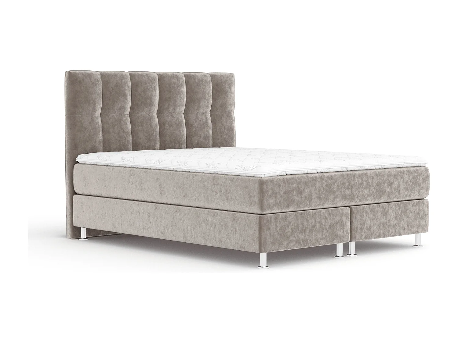 Lit boxspring en tissu velours Elisio - matelas - surmatelas - 200x200 cm - taupe
