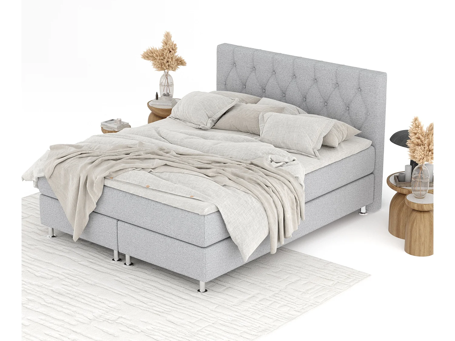 Boxspringbett aus Webstoff Excelsior - Matratze - Toppermatratze - 160x200 cm - hellgrau