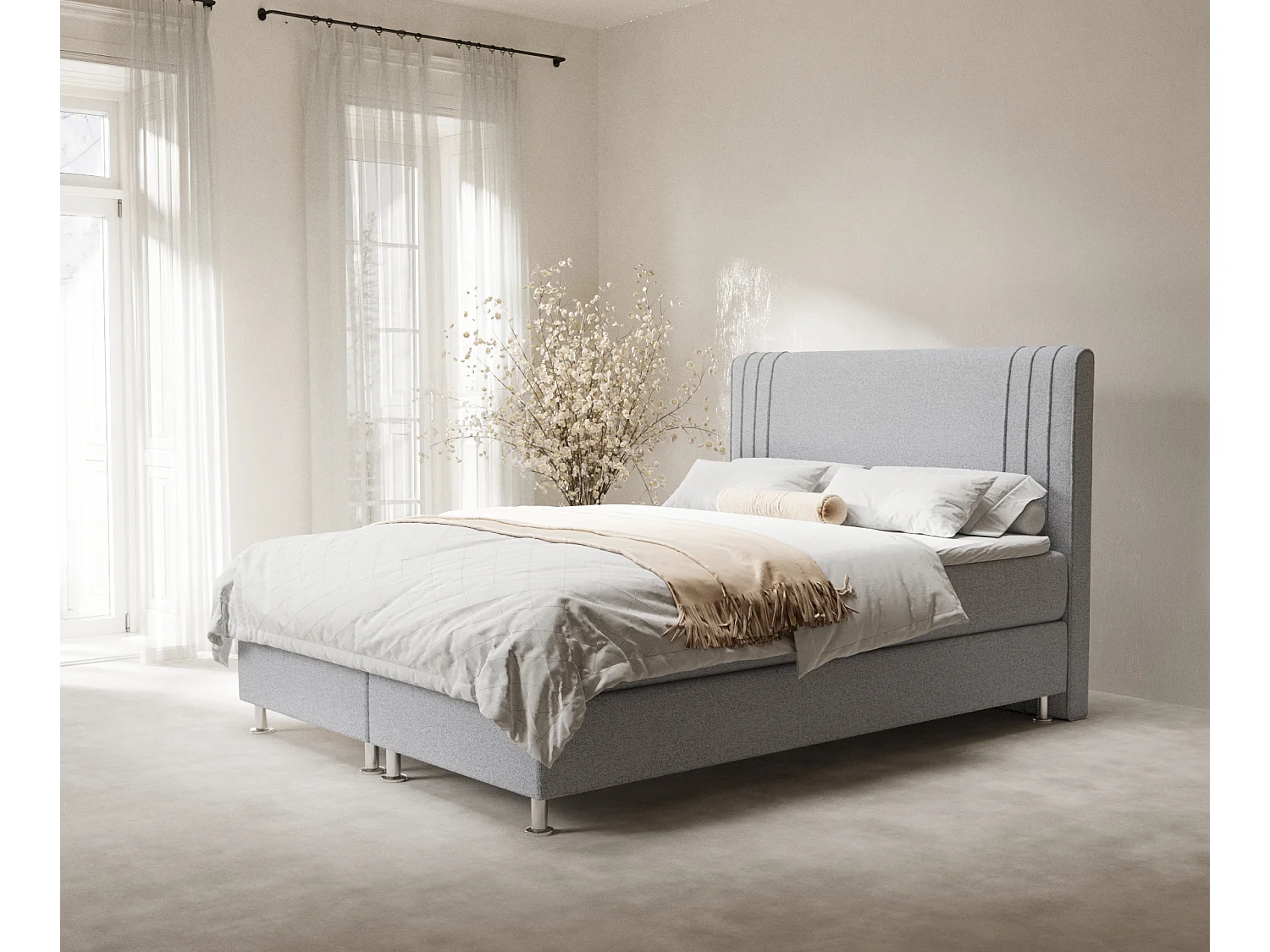 Lit boxspring en toile tissée Casone - matelas - surmatelas - 200x200 cm - gris clair
