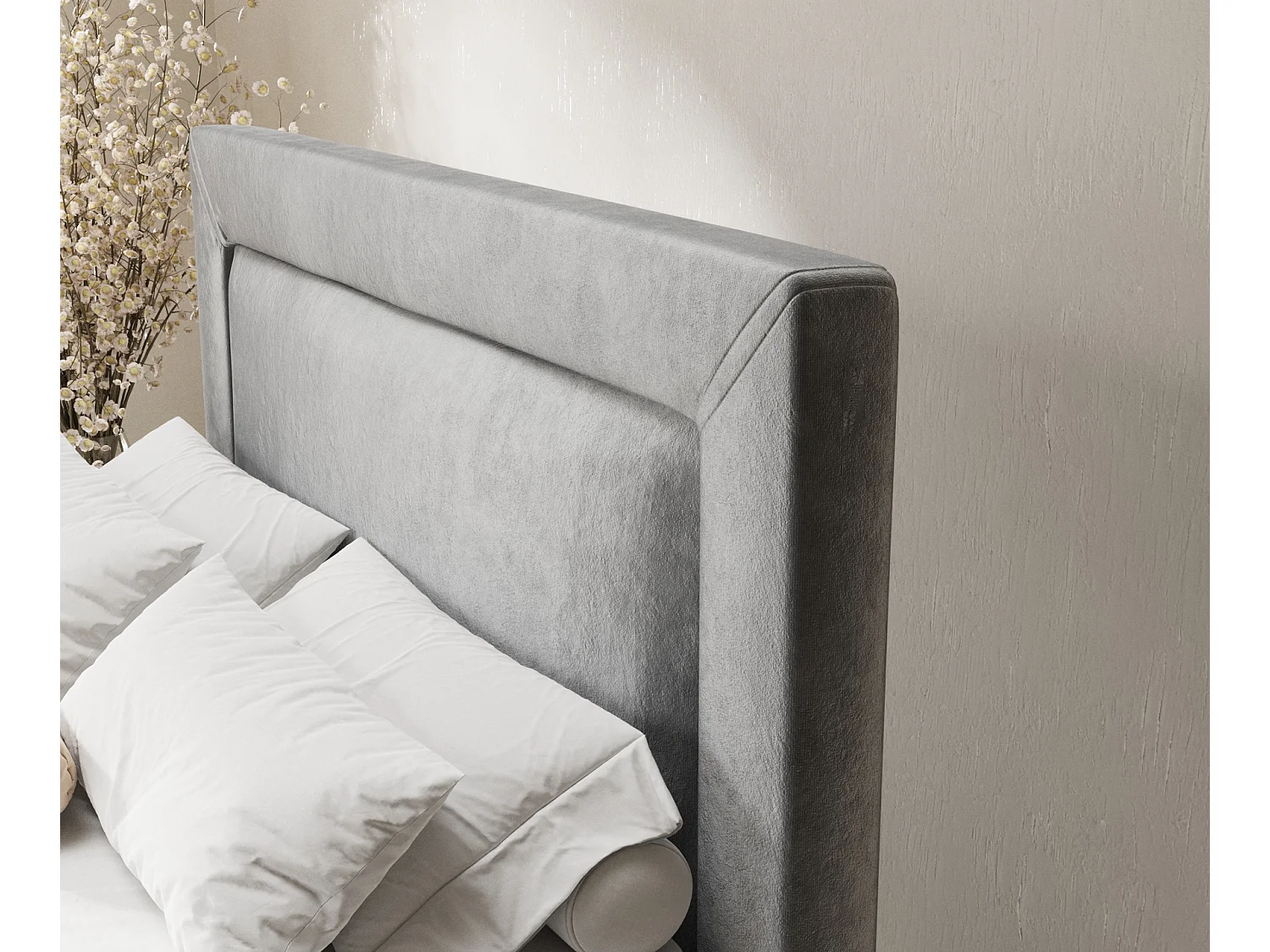 Lit boxspring en tissu velours Laguno - matelas - surmatelas - 180x200 cm - gris