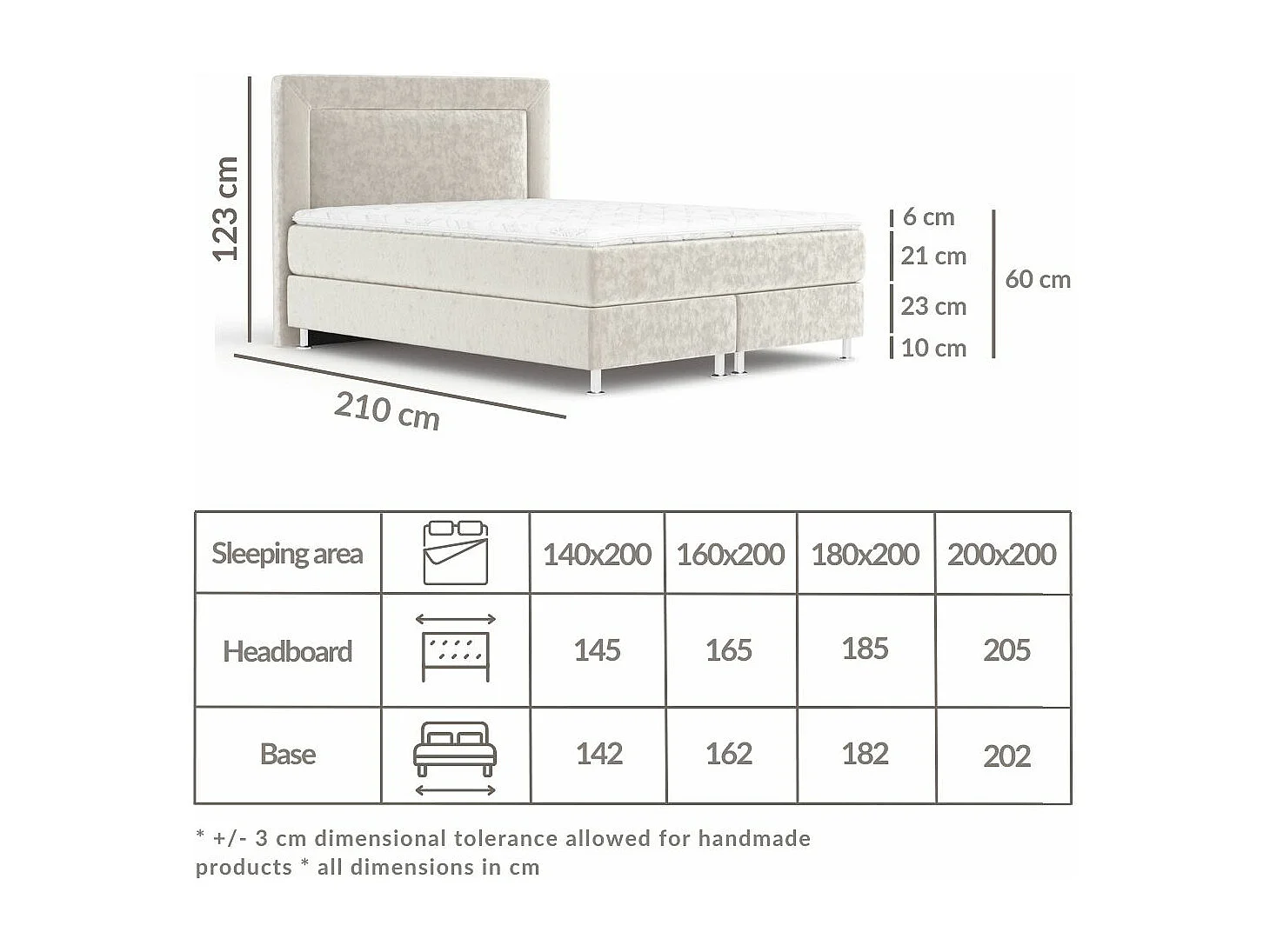 Lit boxspring en tissu velours Laguno - matelas - surmatelas - 180x200 cm - gris
