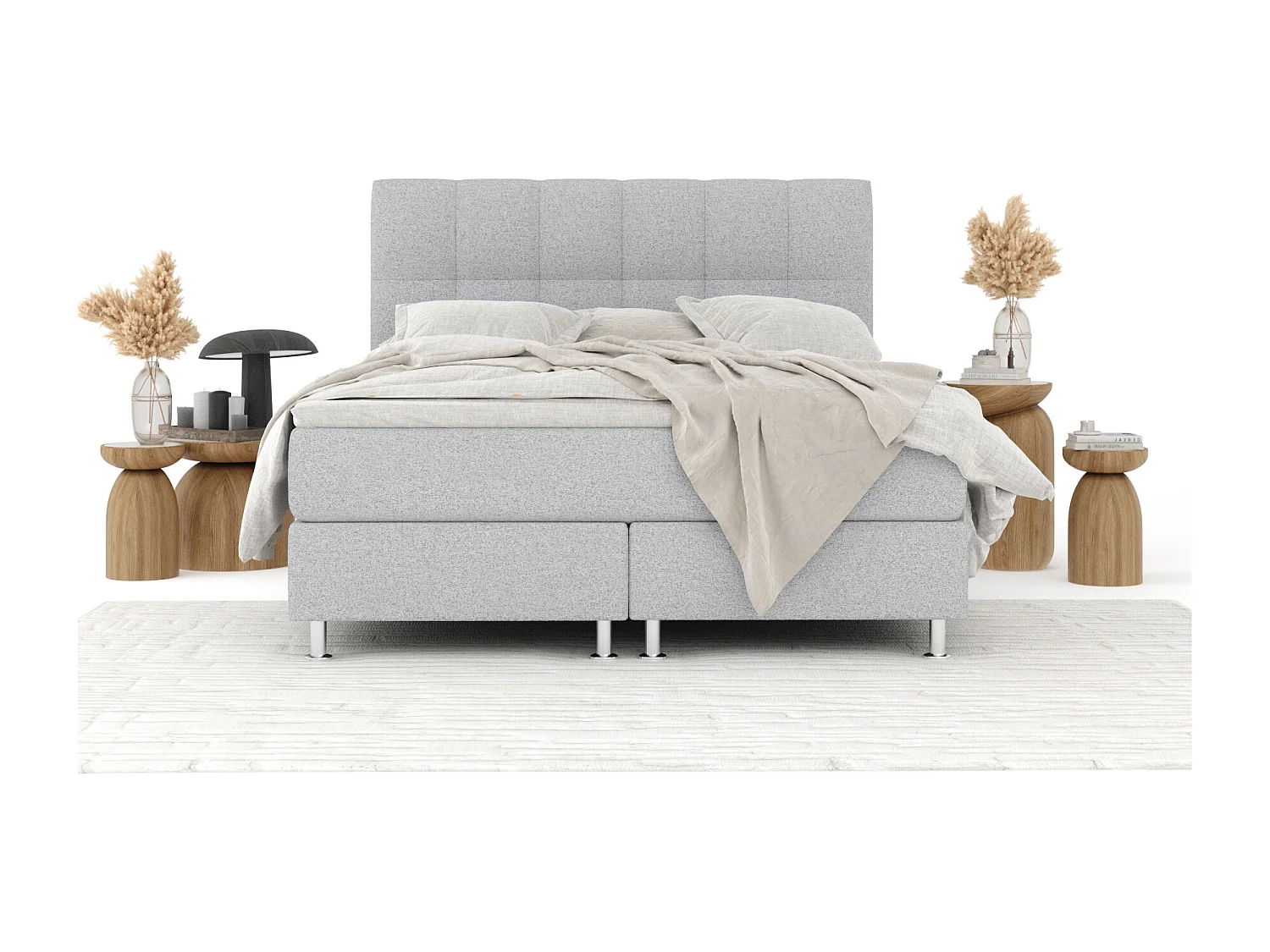 Boxspringbett aus Webstoff Elisio - Matratze - Toppermatratze - 160x200 cm - hellgrau