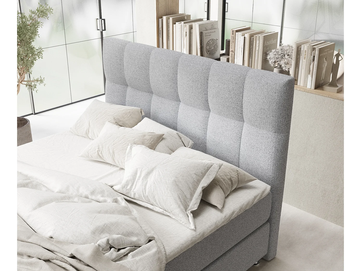 Boxspringbett aus Webstoff Elisio - Matratze - Toppermatratze - 160x200 cm - hellgrau