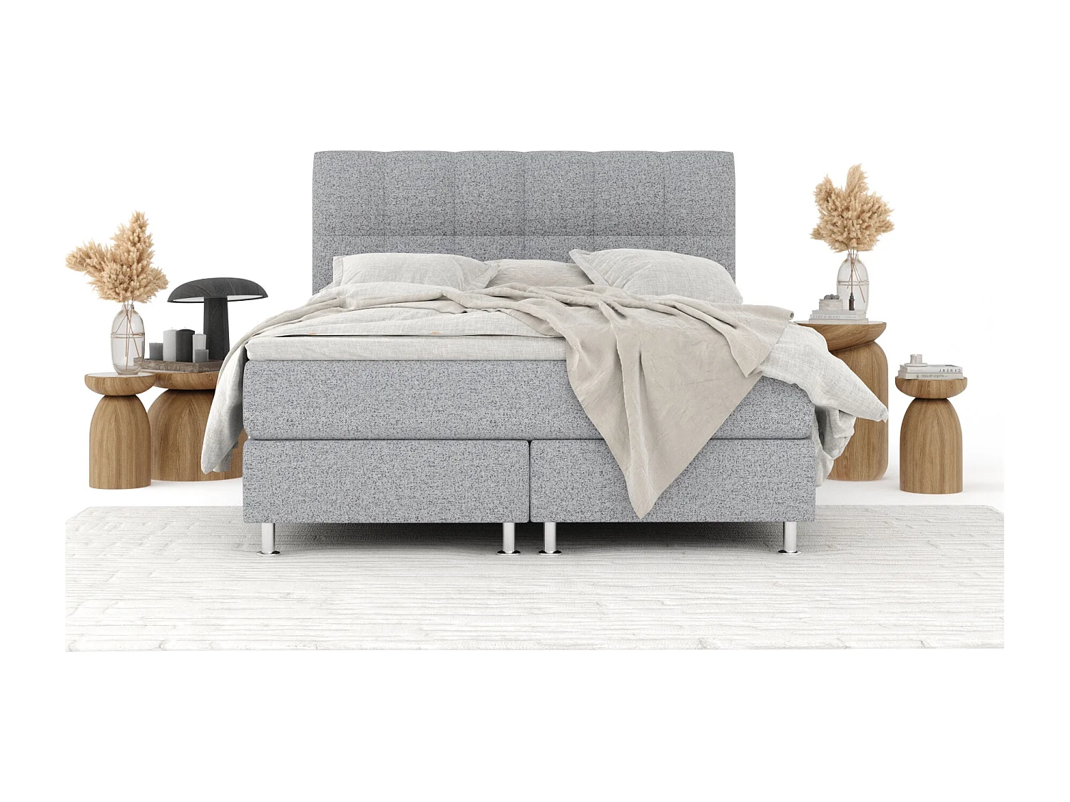 Boxspringbett aus Webstoff Elisio - Matratze - Toppermatratze - 180x200 cm - grau