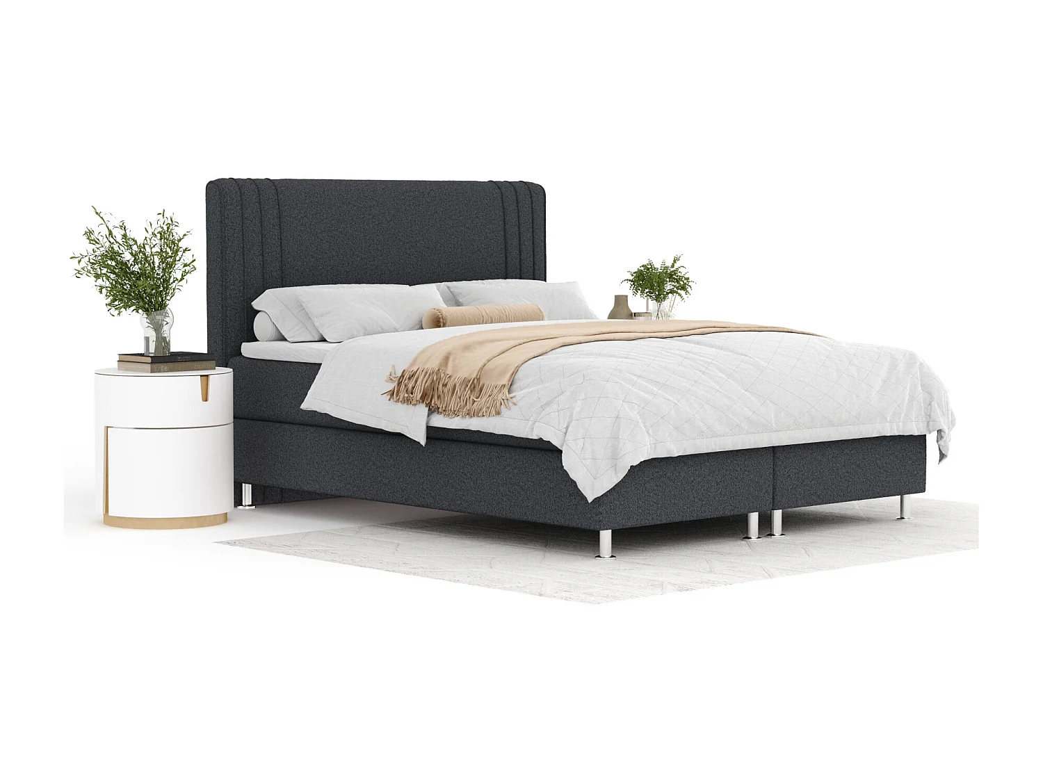 Boxspringbett aus Webstoff Casone - Matratze - Topper - 200x200 cm - schwarz