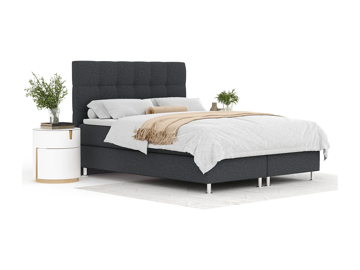 Boxspringbett aus Webstoff Chanton - Matratze - Toppermatratze - 140x200 cm - schwarz