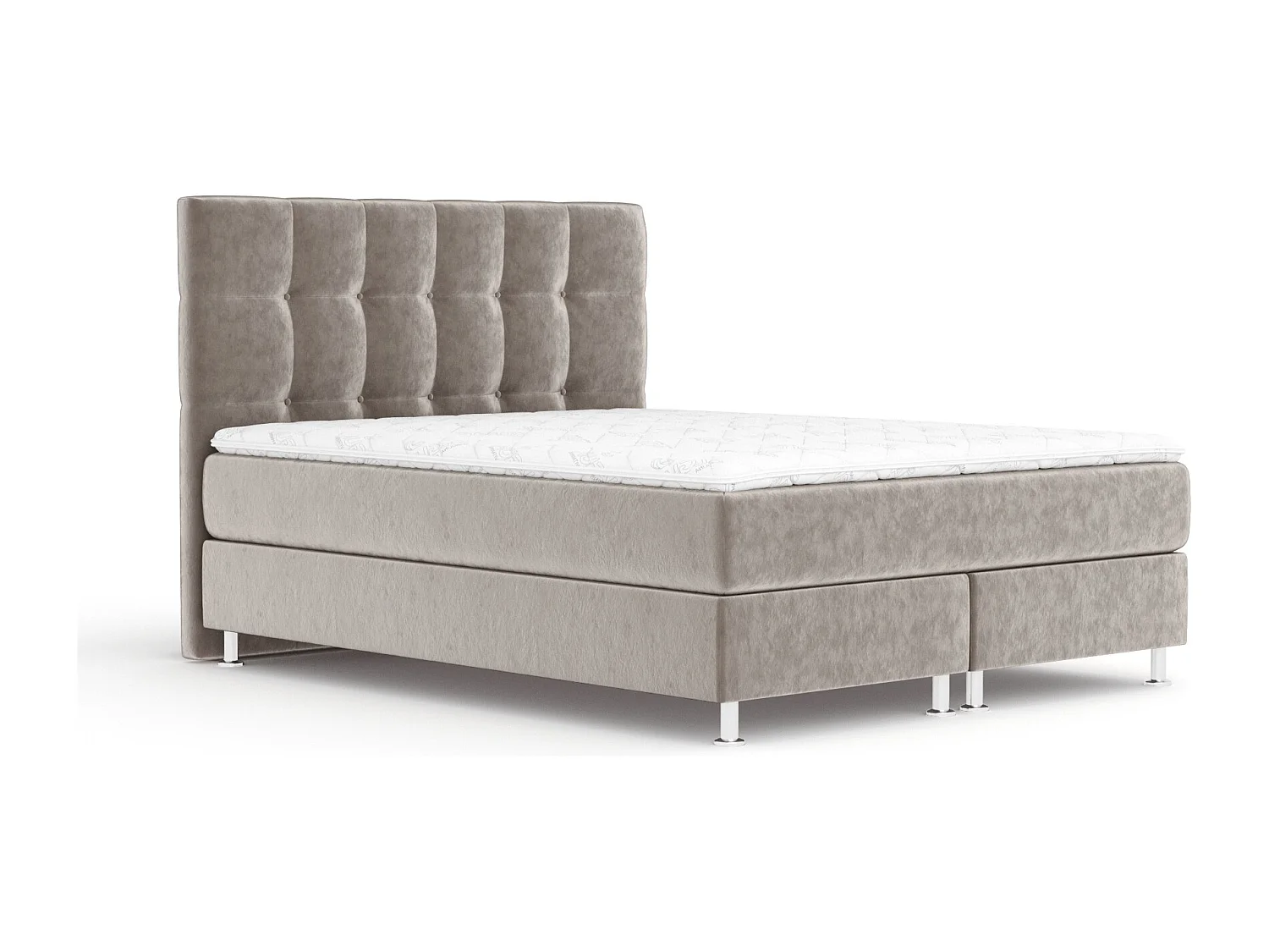 Lit boxspring en tissu velours Chanton - matelas - surmatelas - 200x200 cm - taupe