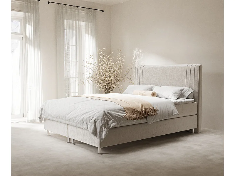 Łóżko boxspring w tkaninie welwetowej Casone - materac - topper - 140x200 cm - jasnobeżowy