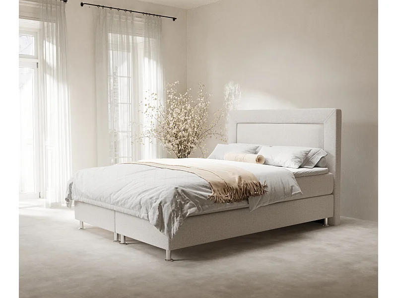 Boxspringbett aus Webstoff Laguno - Matratze - Toppermatratze - 140x200 cm - beige