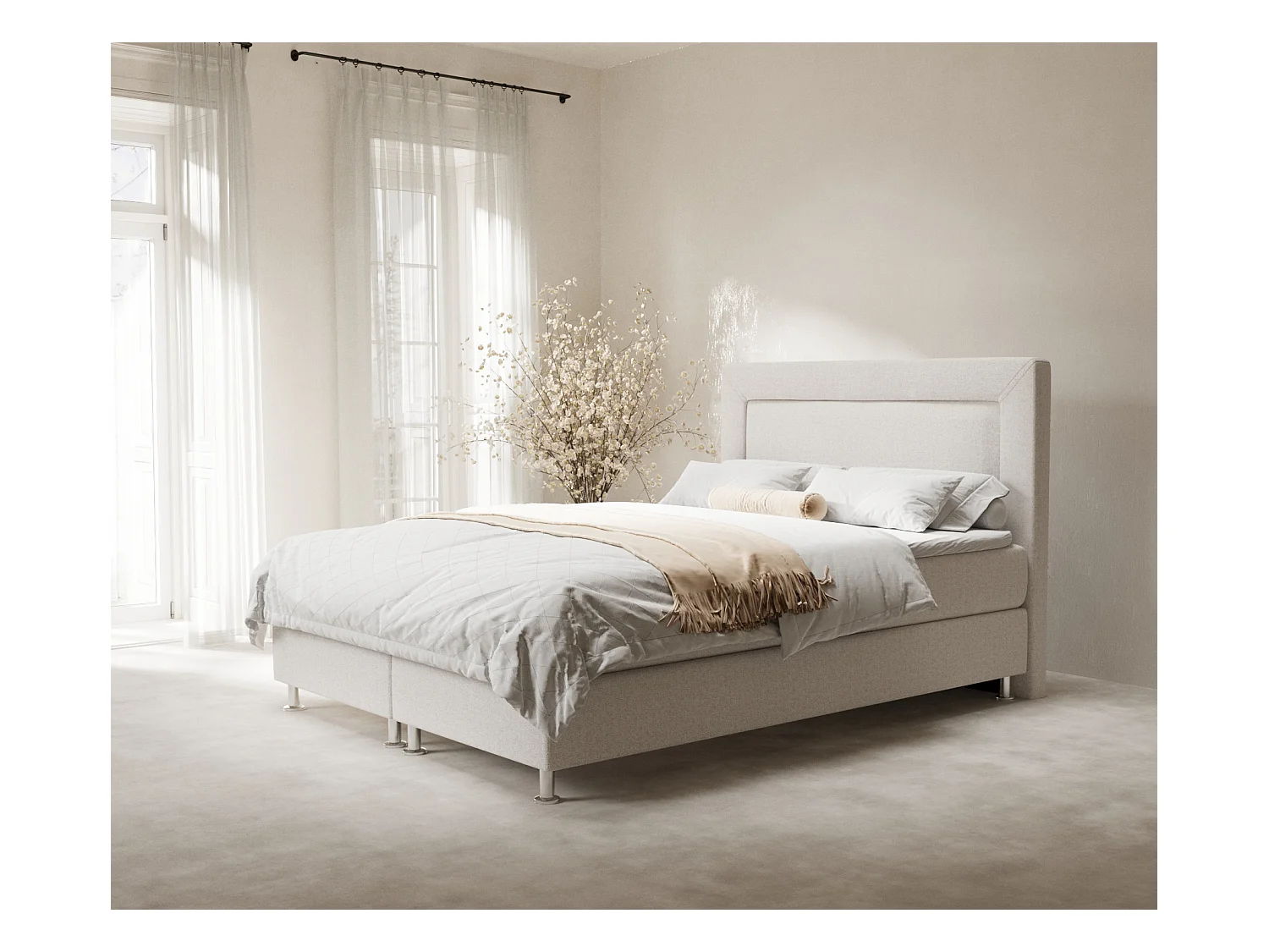 Lit boxspring en toile tissée Laguno - matelas - surmatelas - 140x200 cm - beige
