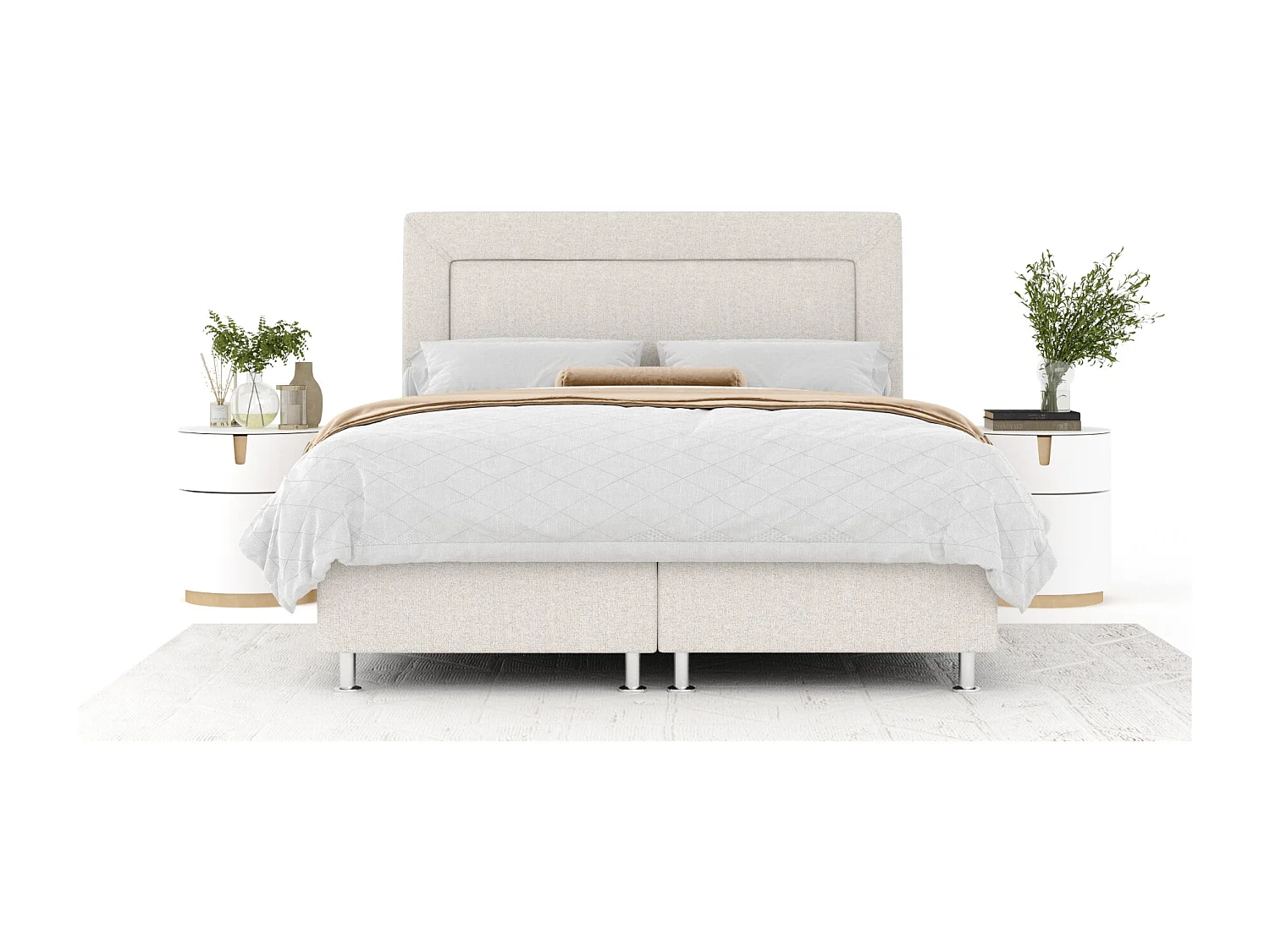 Boxspringbett aus Webstoff Laguno - Matratze - Toppermatratze - 140x200 cm - beige