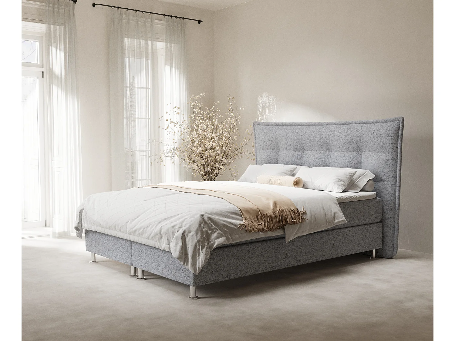 Boxspringbett aus Webstoff Minori - Matratze - Toppermatratze - 140x200 cm - grau