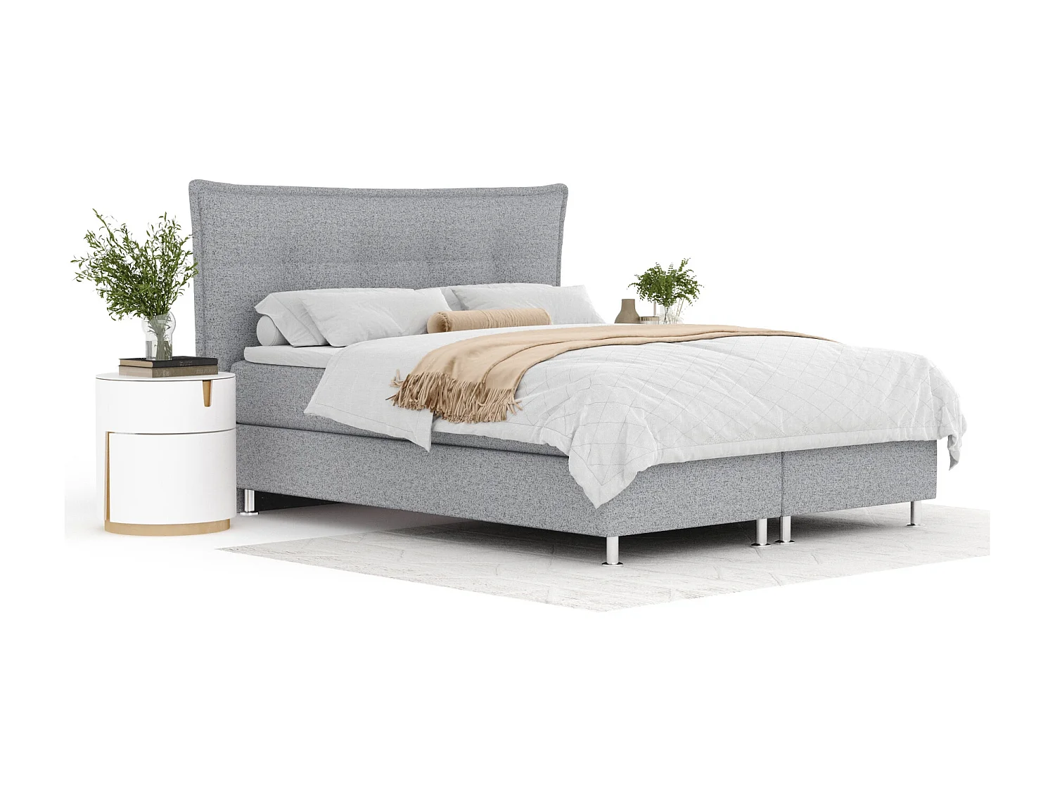 Boxspringbett aus Webstoff Minori - Matratze - Toppermatratze - 140x200 cm - grau