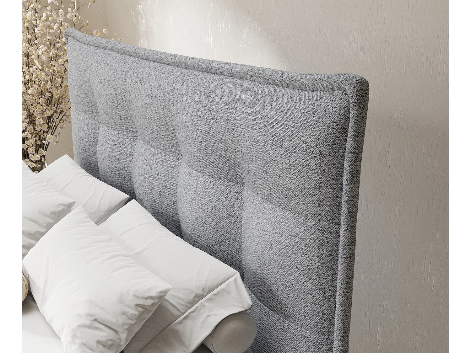 Boxspringbett aus Webstoff Minori - Matratze - Toppermatratze - 140x200 cm - grau