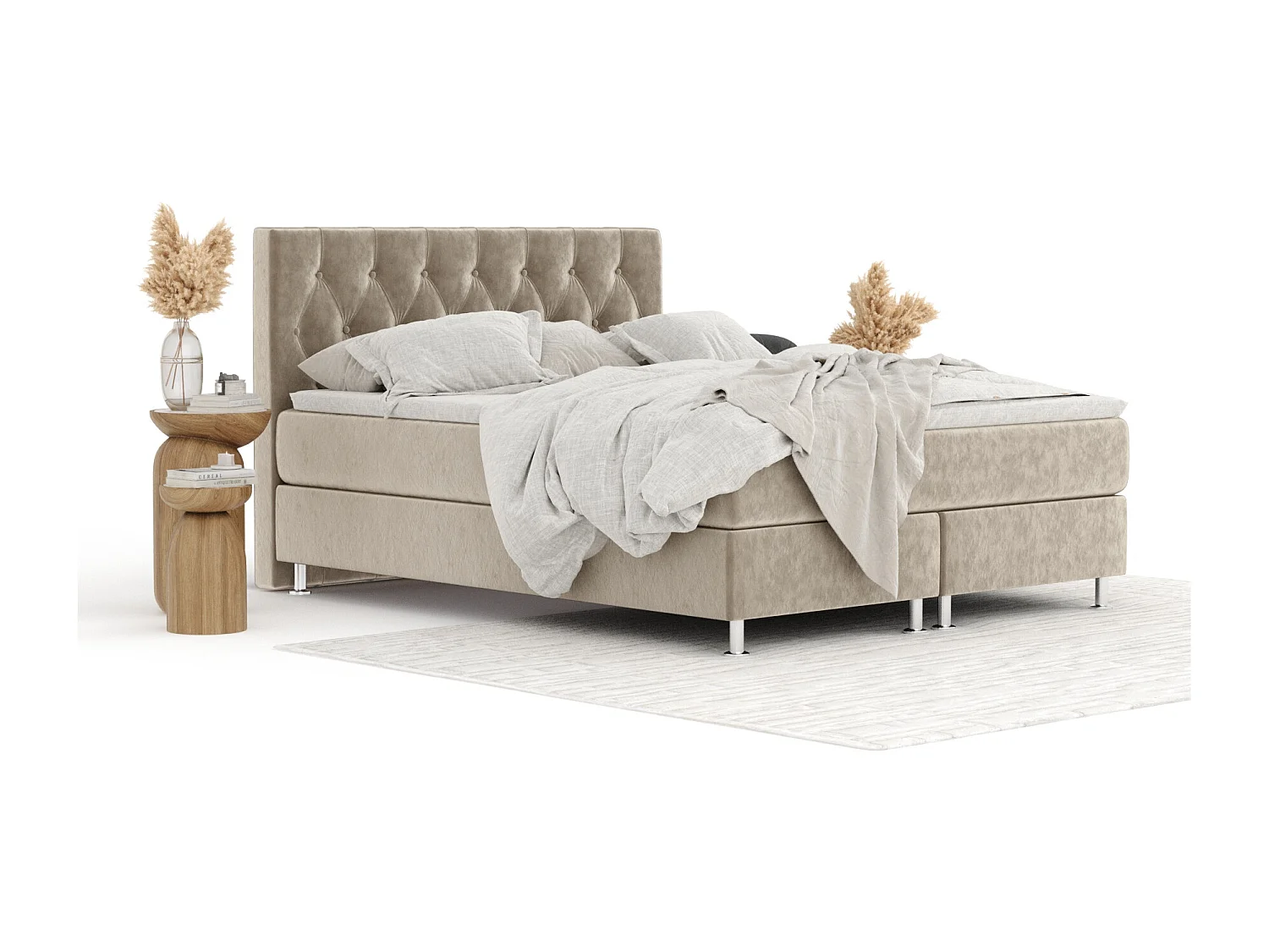 Boxspringbett aus Samtstoff Excelsior - Matratze - Toppermatratze - 180x200 cm - beige