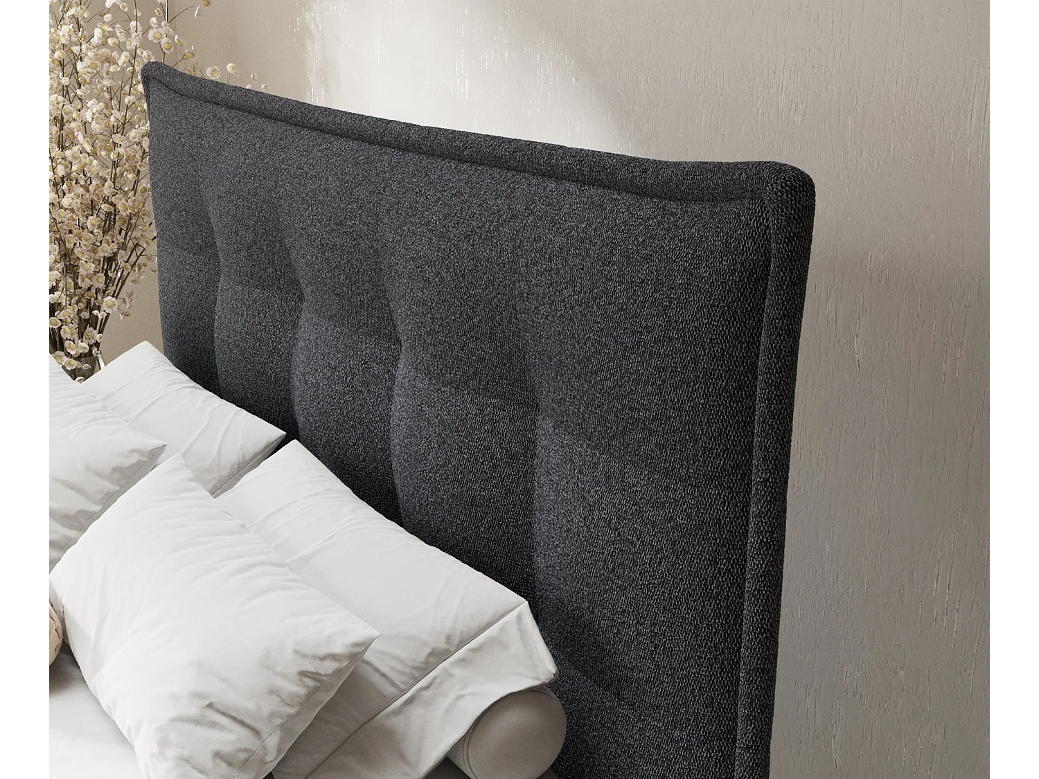 Boxspringbett aus Webstoff Minori - Matratze - Toppermatratze - 140x200 cm - schwarz