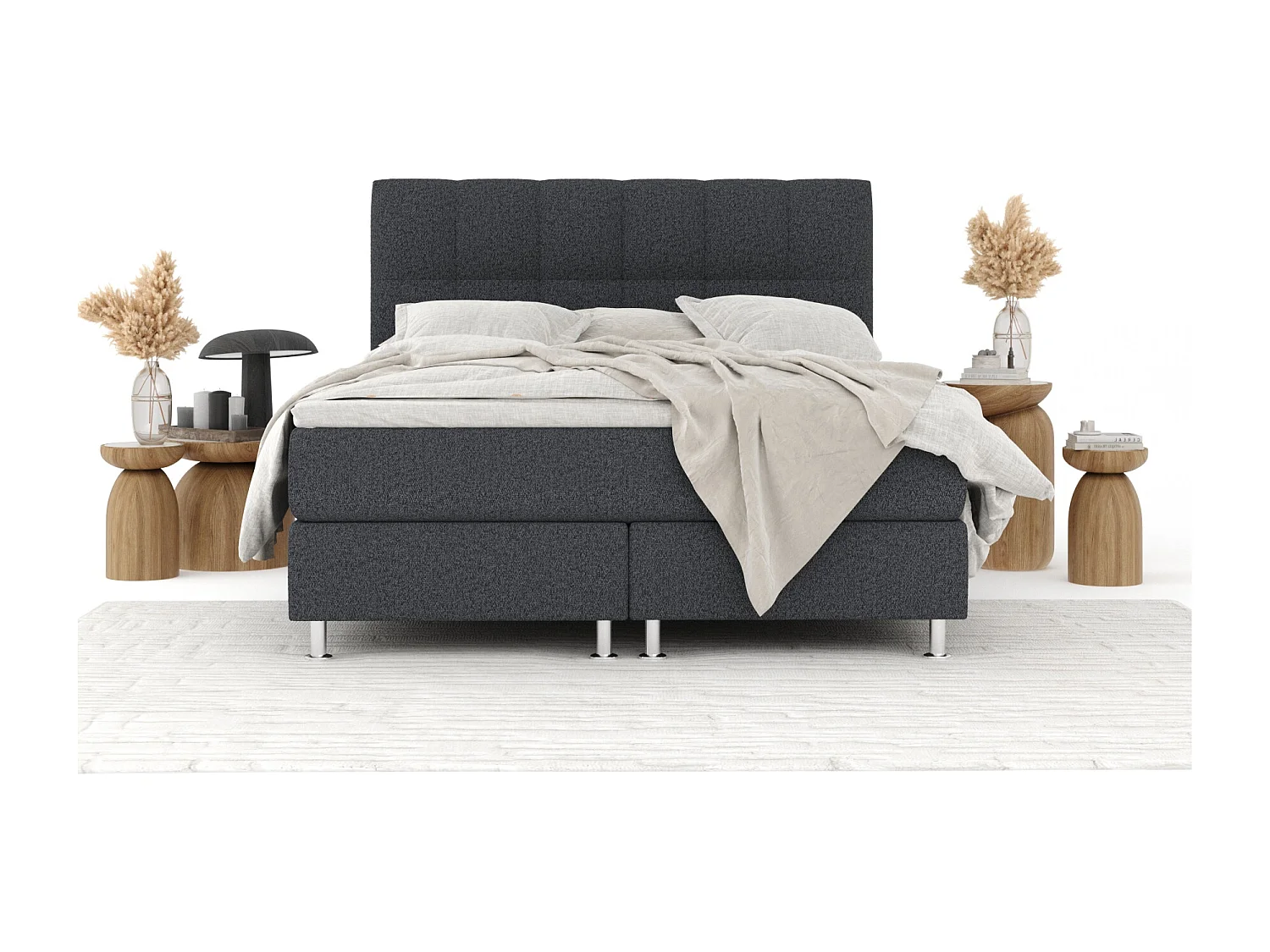 Lit boxspring en toile tissée Elisio - matelas - surmatelas - 140x200 cm - noir