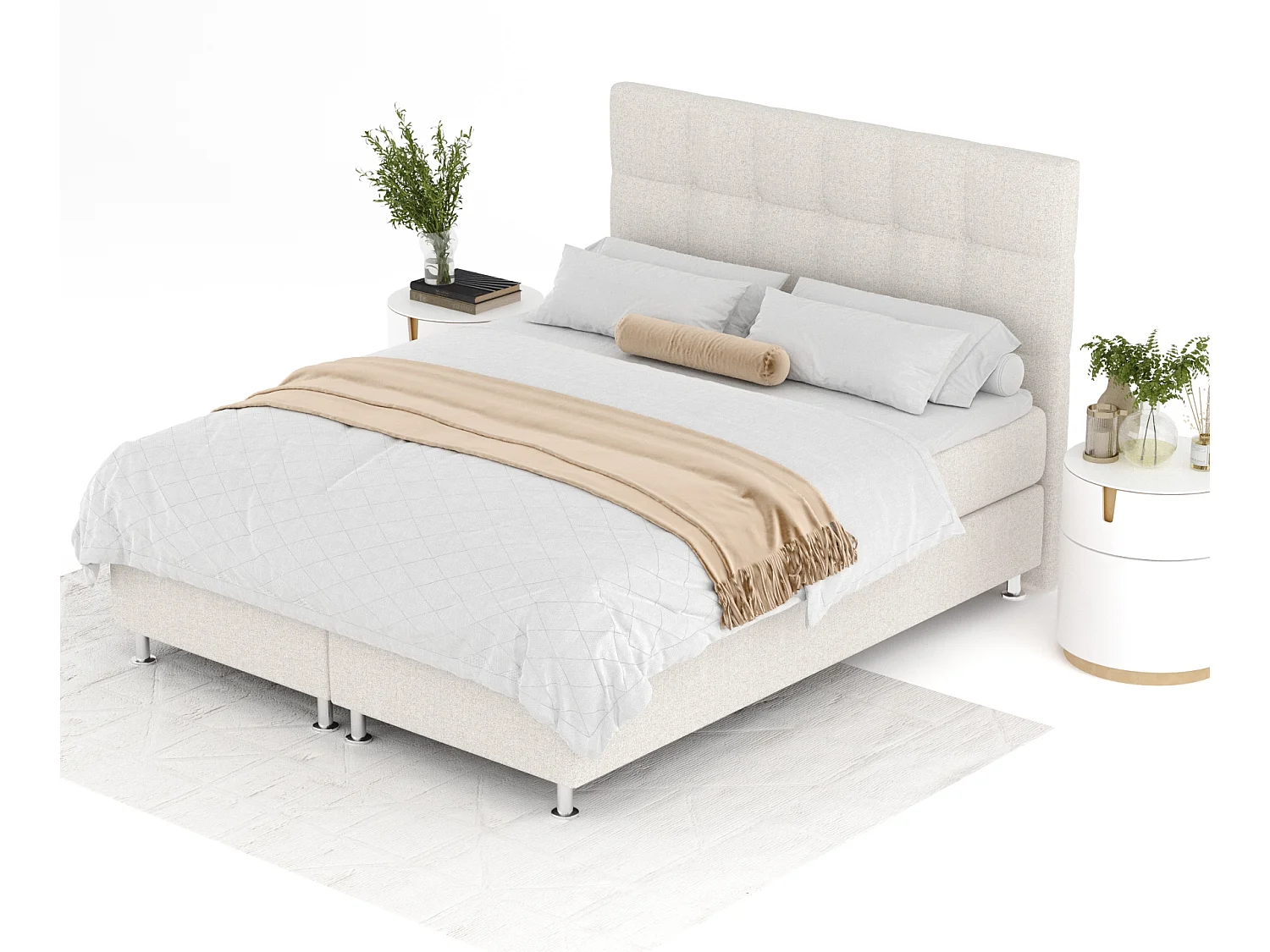 Boxspringbett aus Webstoff Chanton - Matratze - Toppermatratze - 180x200 cm - beige