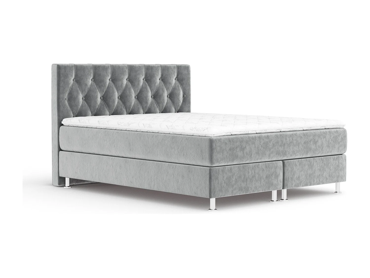 Lit boxspring en tissu velours Excelsior - matelas - surmatelas - 180x200 cm - gris