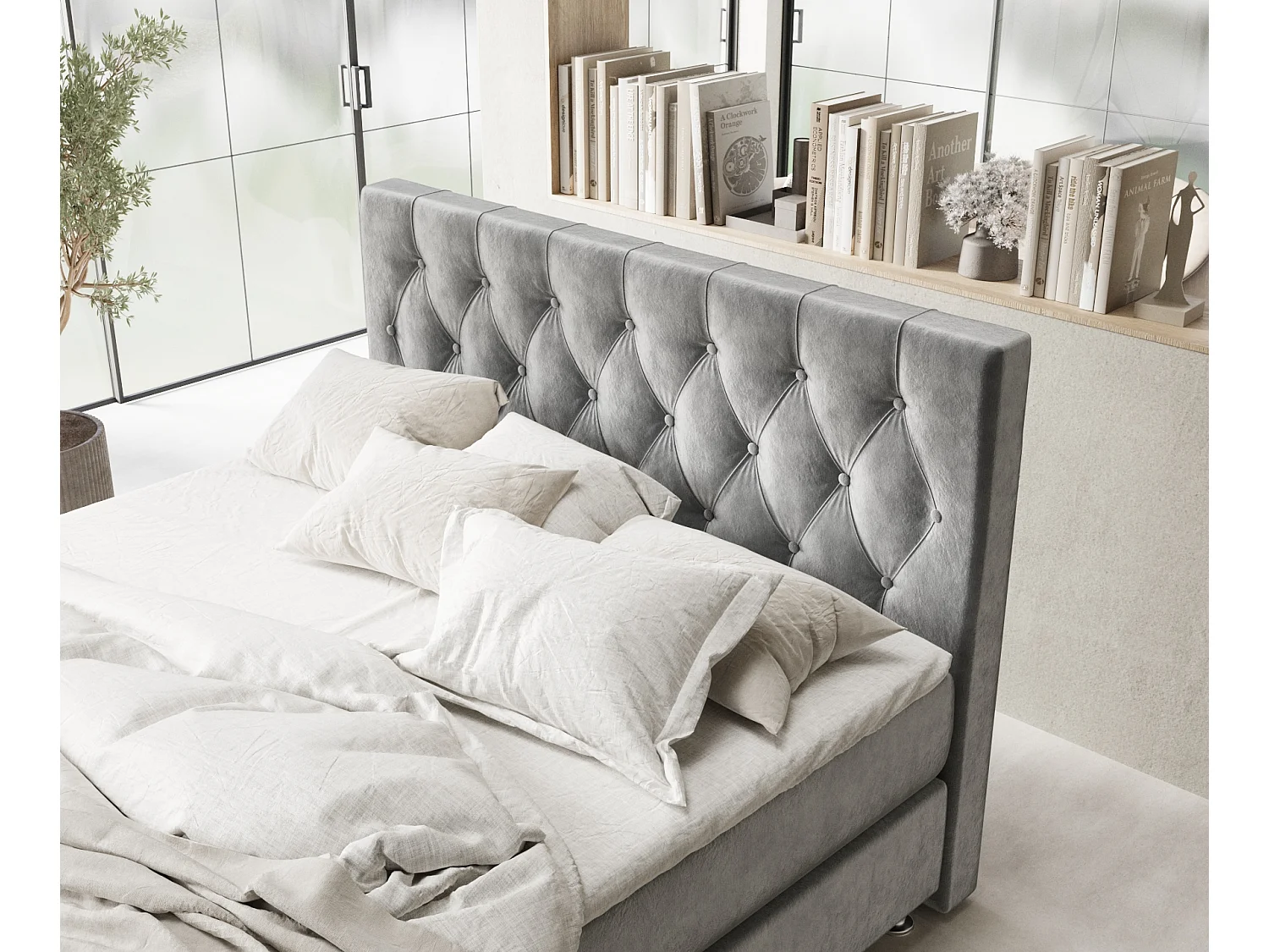 Lit boxspring en tissu velours Excelsior - matelas - surmatelas - 180x200 cm - gris