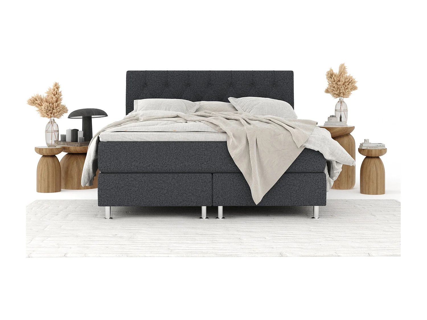 Lit boxspring en toile tissée Excelsior - matelas - surmatelas - 160x200 cm - noir