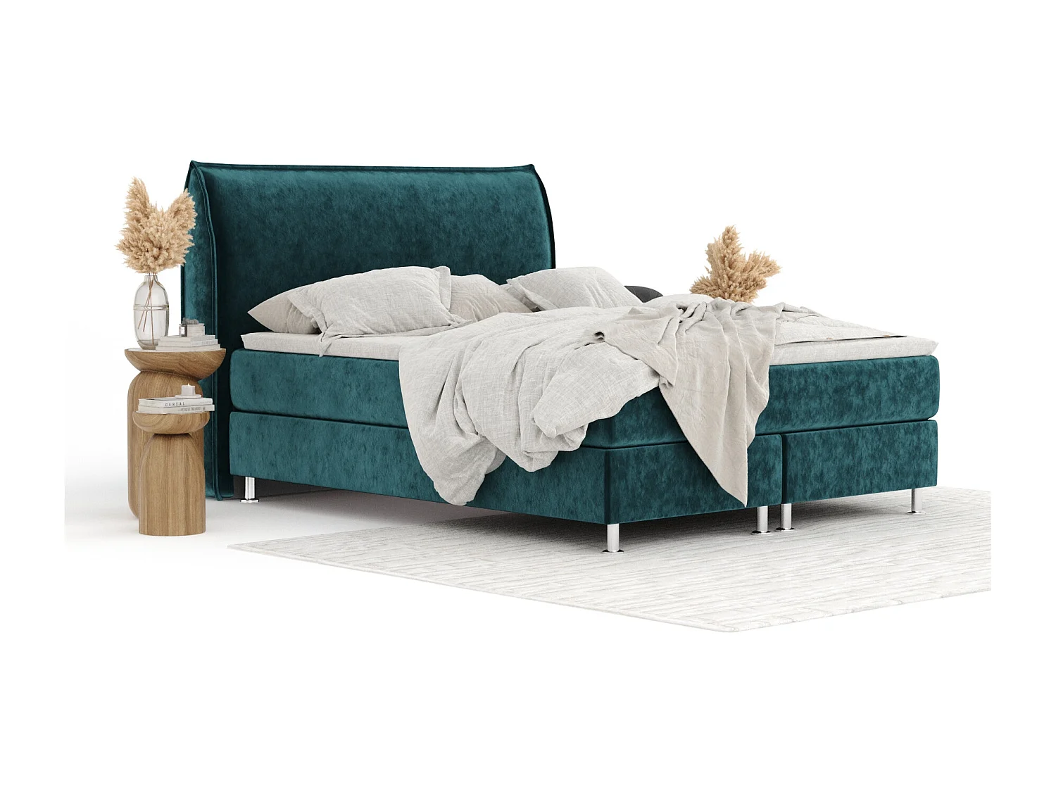 Lit boxspring en tissu velours Chermin - matelas - surmatelas - 140x200 cm - turquoise