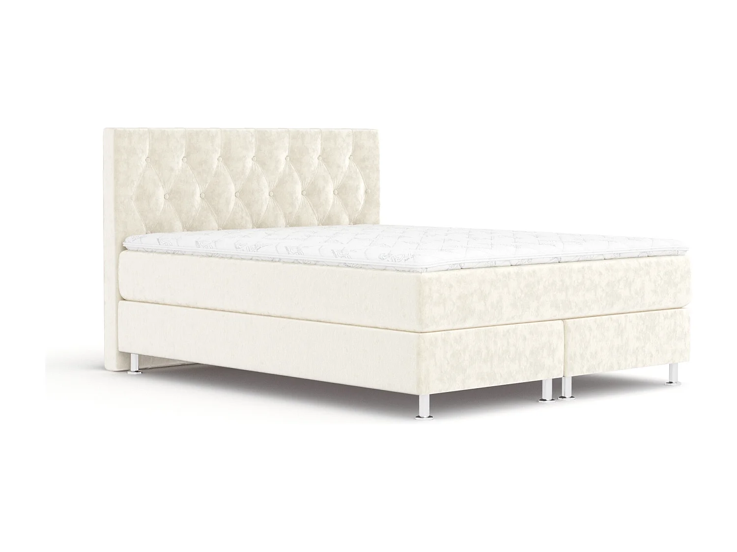 Boxspringbett aus Samtstoff Excelsior - Matratze - Toppermatratze - 200x200 cm - creme