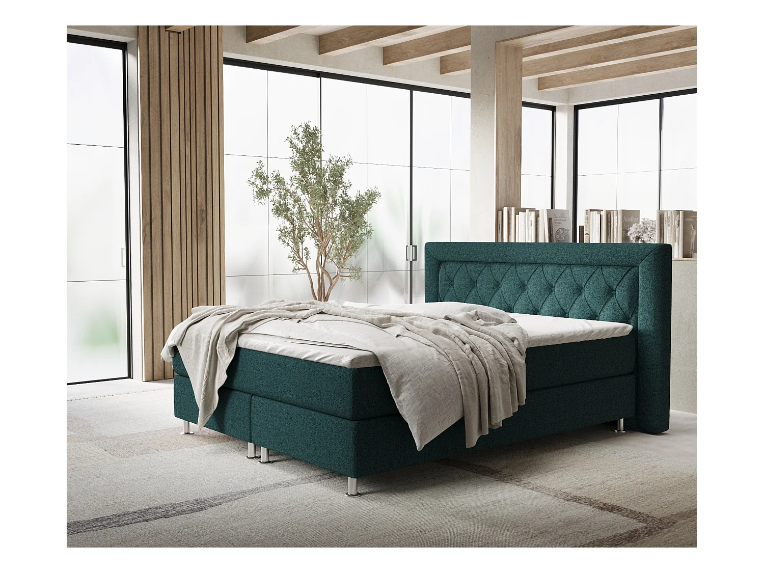 Lit boxspring en toile tissée Lavello - matelas - surmatelas - 180x200 cm - vert