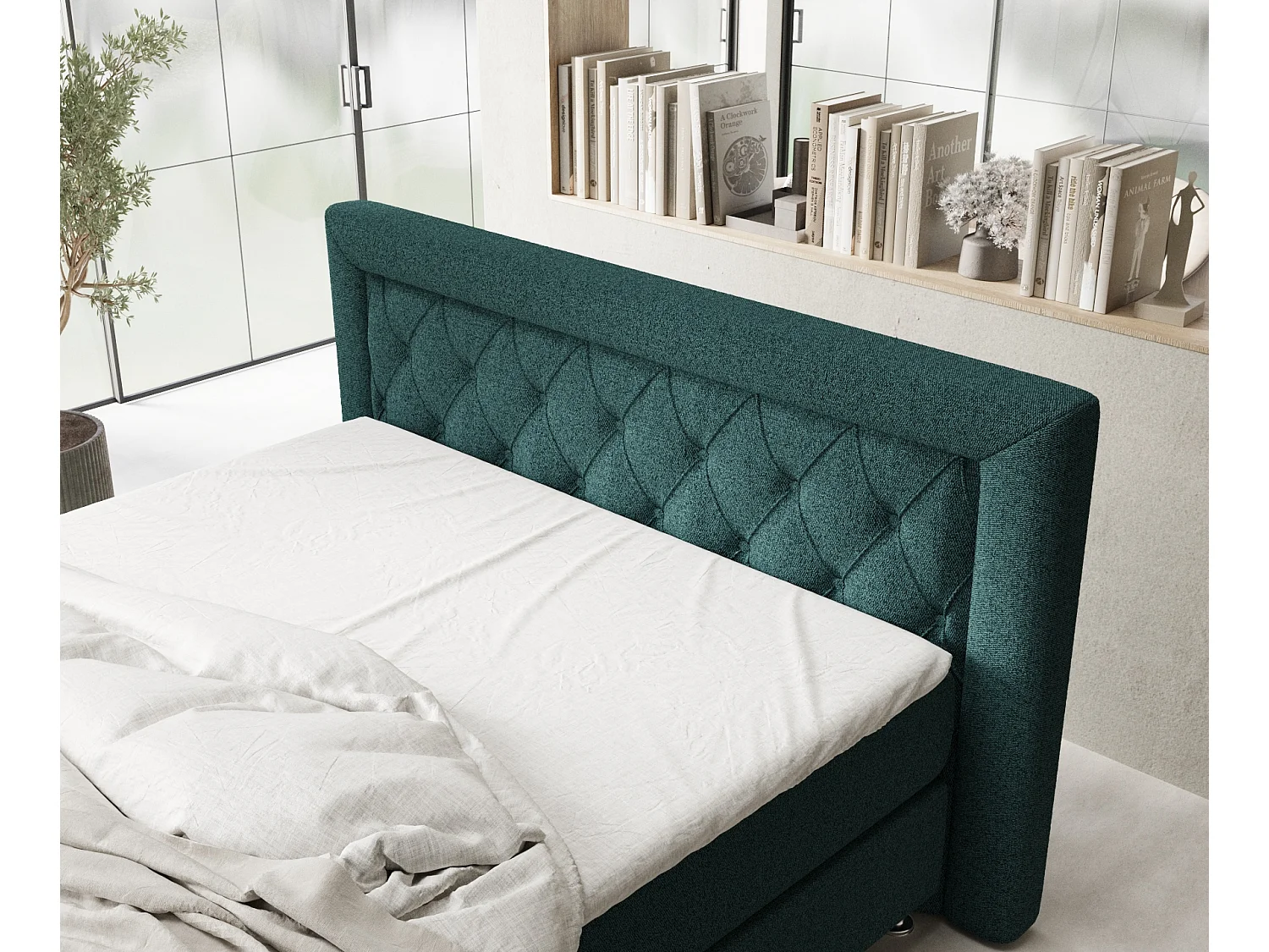 Boxspringbett aus Webstoff Lavello - Matratze - Toppermatratze - 180x200 cm - grün