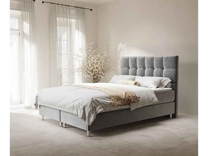 Lit boxspring en tissu velours Chanton - matelas - surmatelas - 160x200 cm - gris