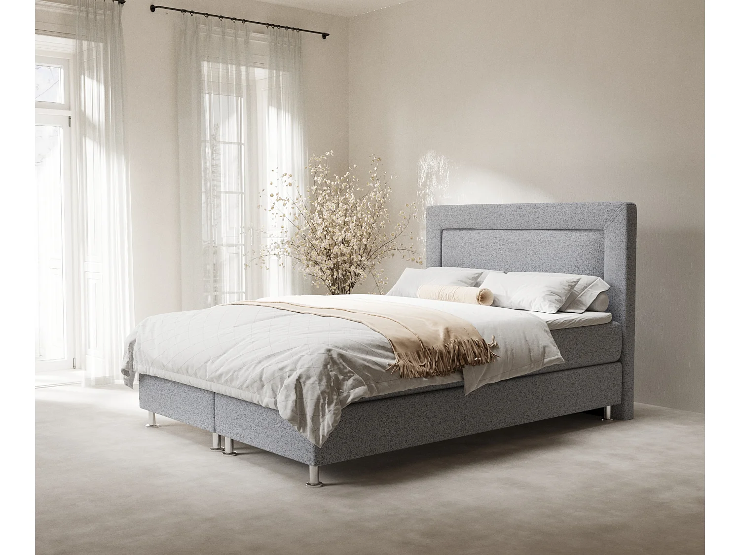 Lit boxspring en toile tissée Laguno - matelas - surmatelas - 160x200 cm - gris
