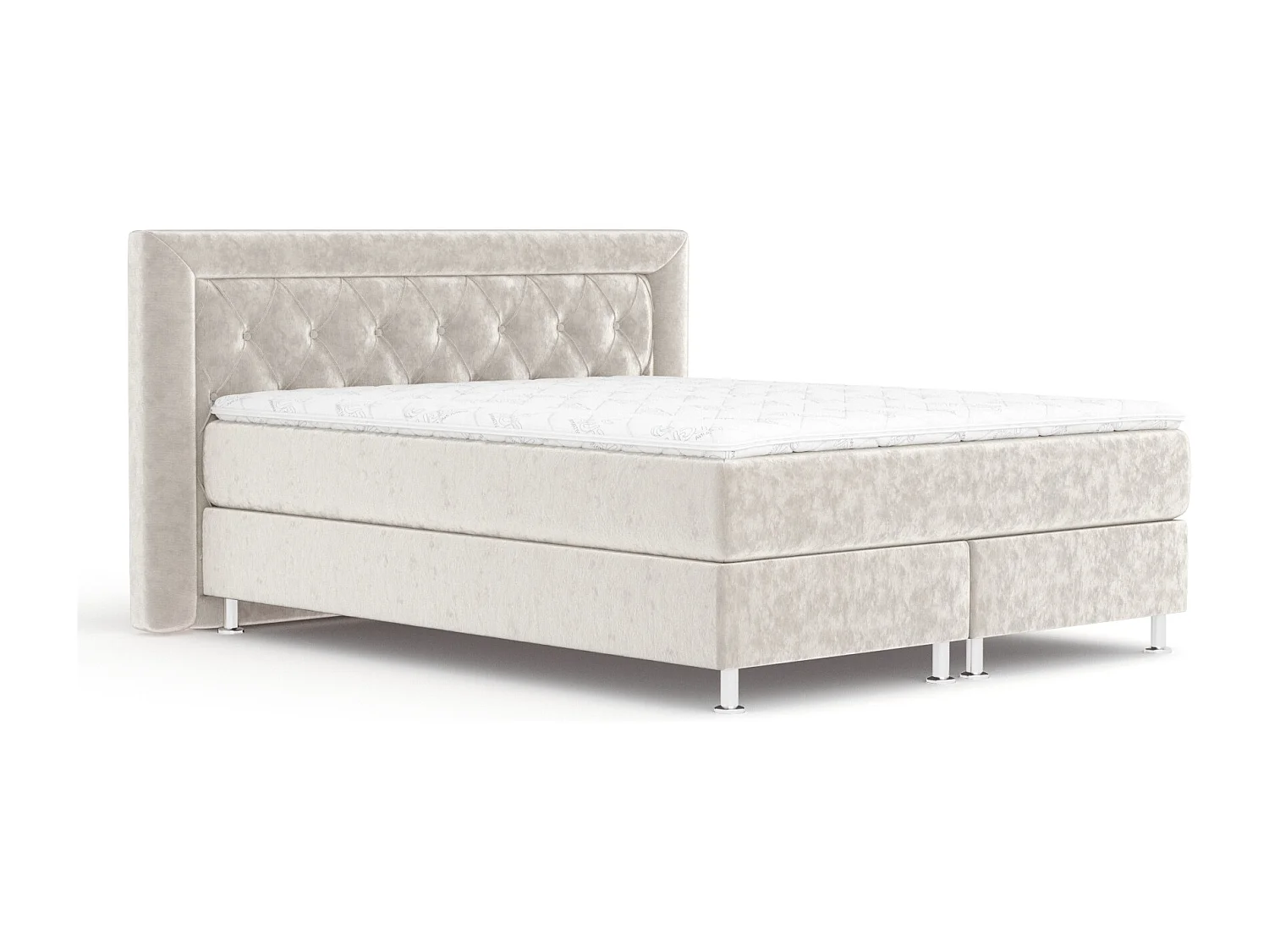 Lit boxspring en tissu velours Lavello - matelas - surmatelas - 140x200 cm - beige clair