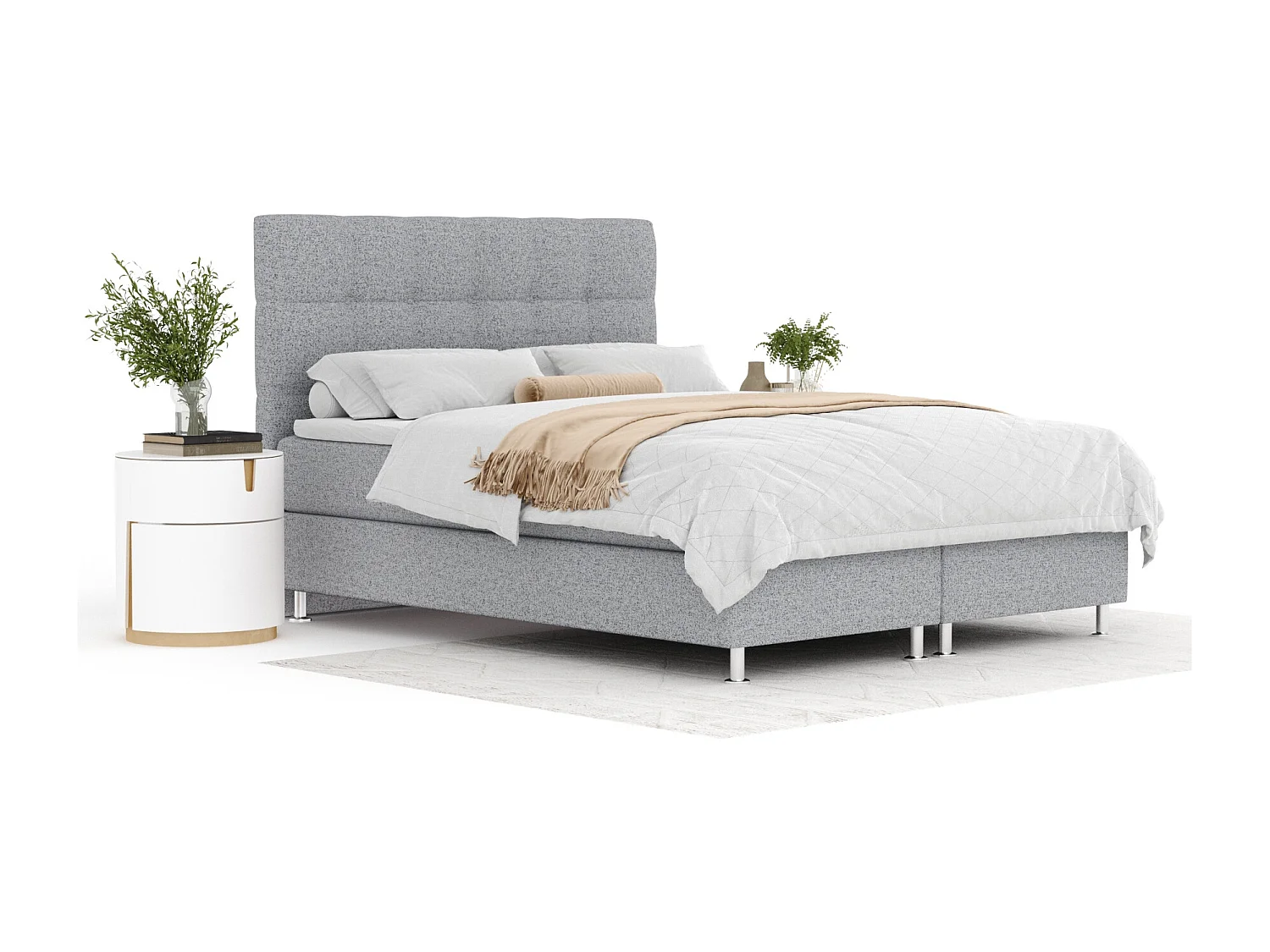 Boxspringbett aus Webstoff Chanton - Matratze - Toppermatratze - 160x200 cm - grau