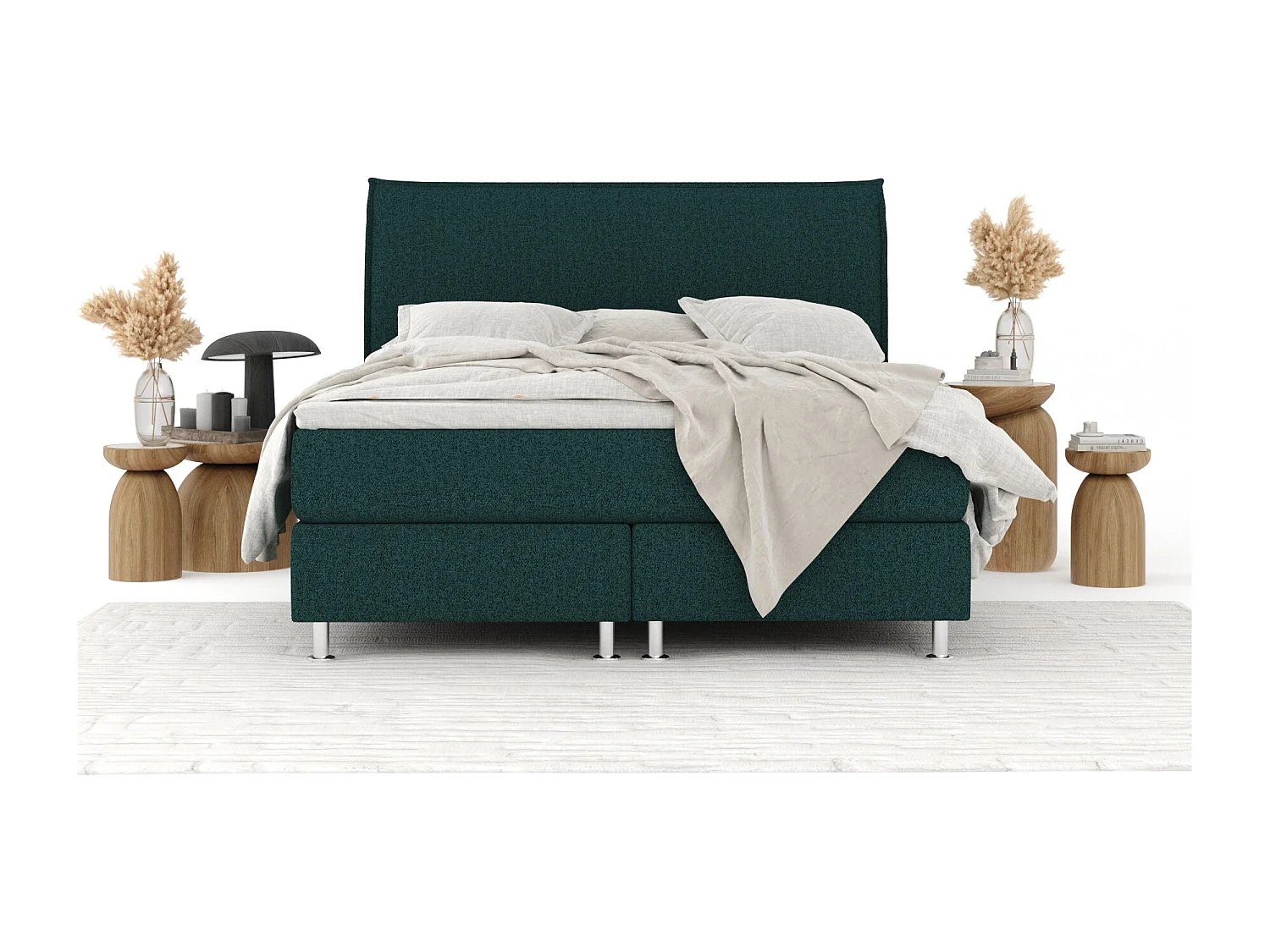 Boxspringbett aus Webstoff Chermin - Matratze - Toppermatratze - 160x200 cm - grün