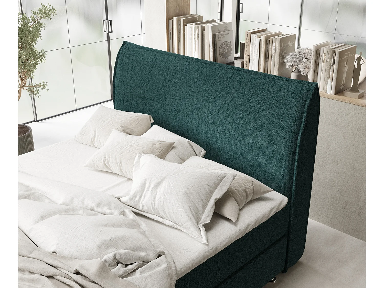 Boxspringbett aus Webstoff Chermin - Matratze - Toppermatratze - 160x200 cm - grün