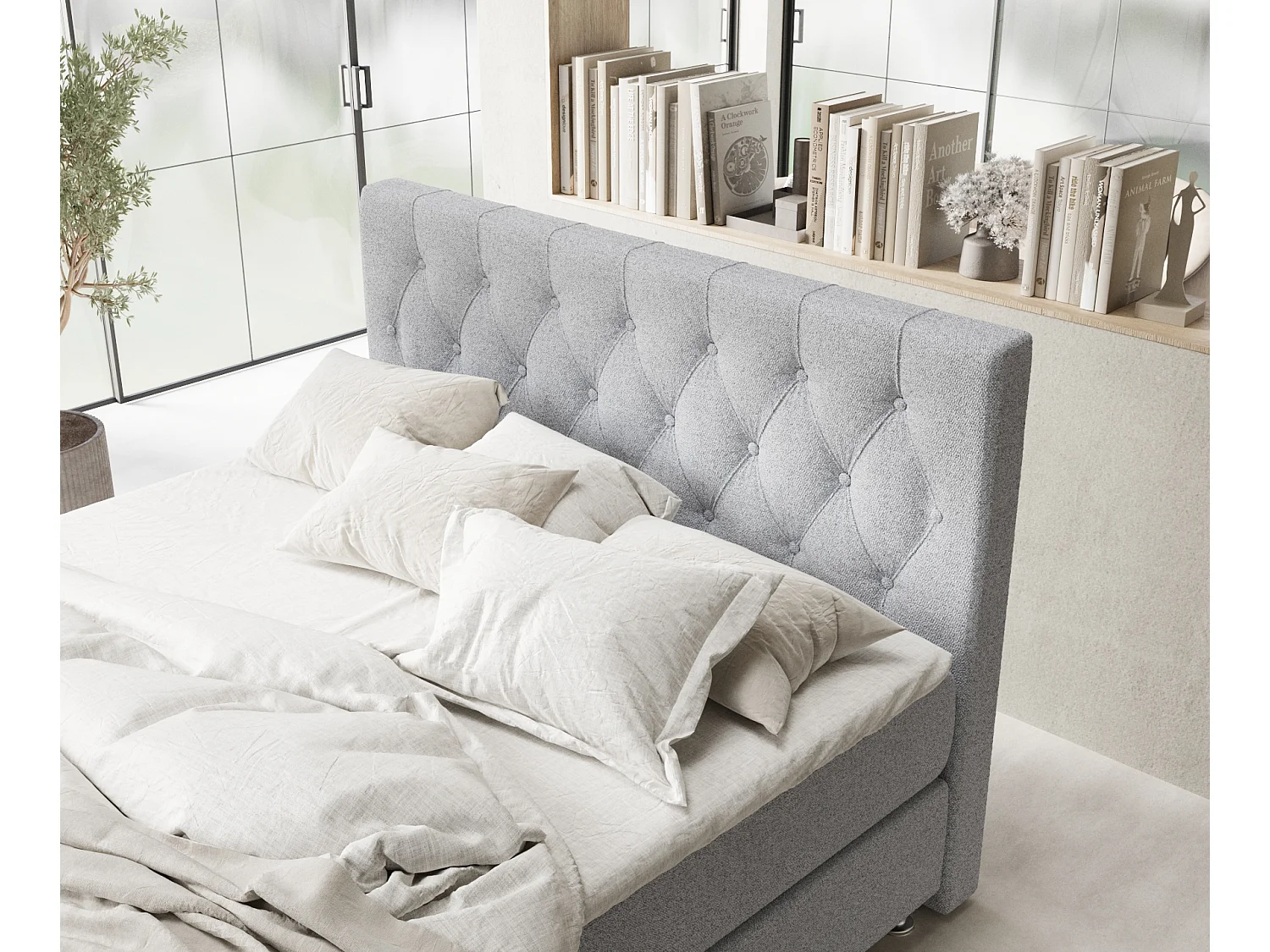 Lit boxspring en toile tissée Excelsior - matelas - surmatelas - 200x200 cm - gris clair