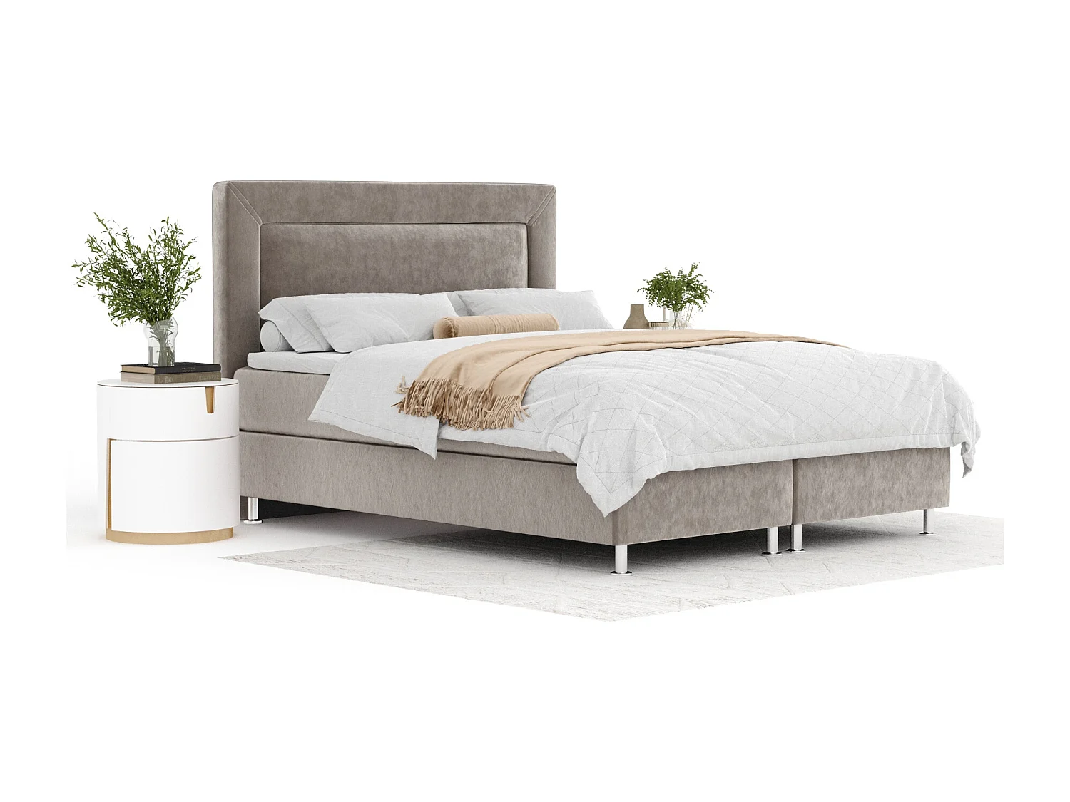 Boxspringbett aus Samtstoff Laguno - Matratze - Toppermatratze - 140x200 cm - taupe