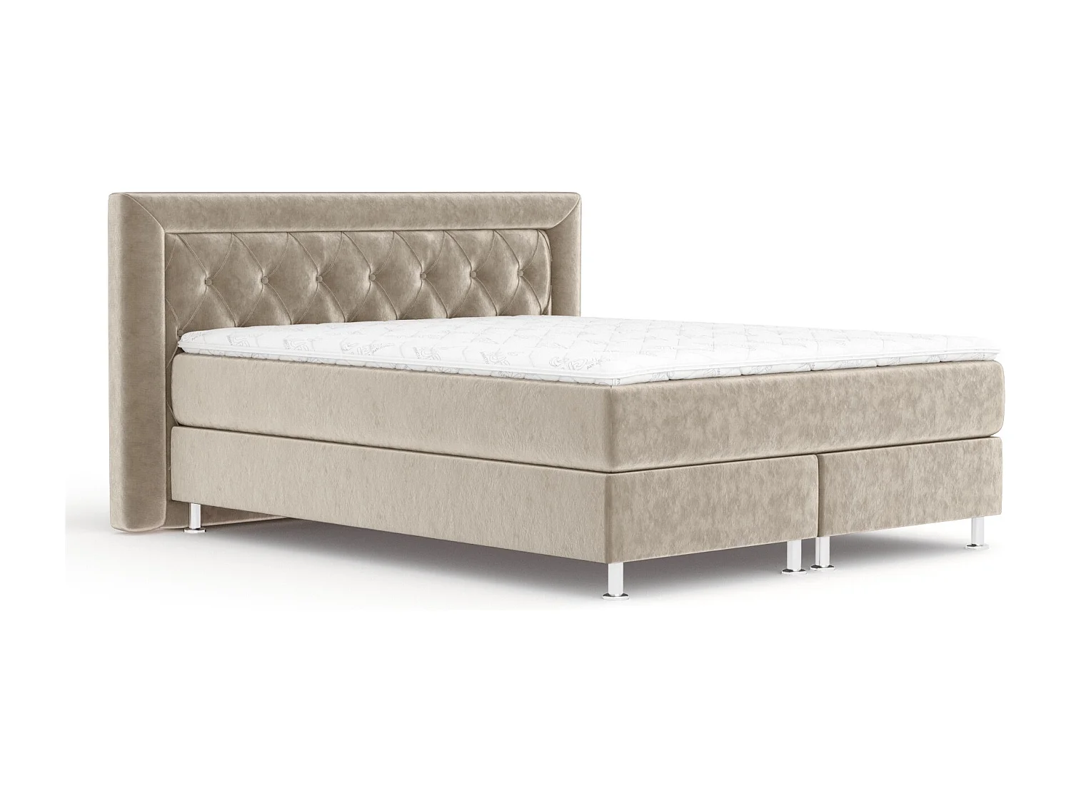Boxspringbett aus Samtstoff Lavello - Matratze - Toppermatratze - 180x200 cm - beige
