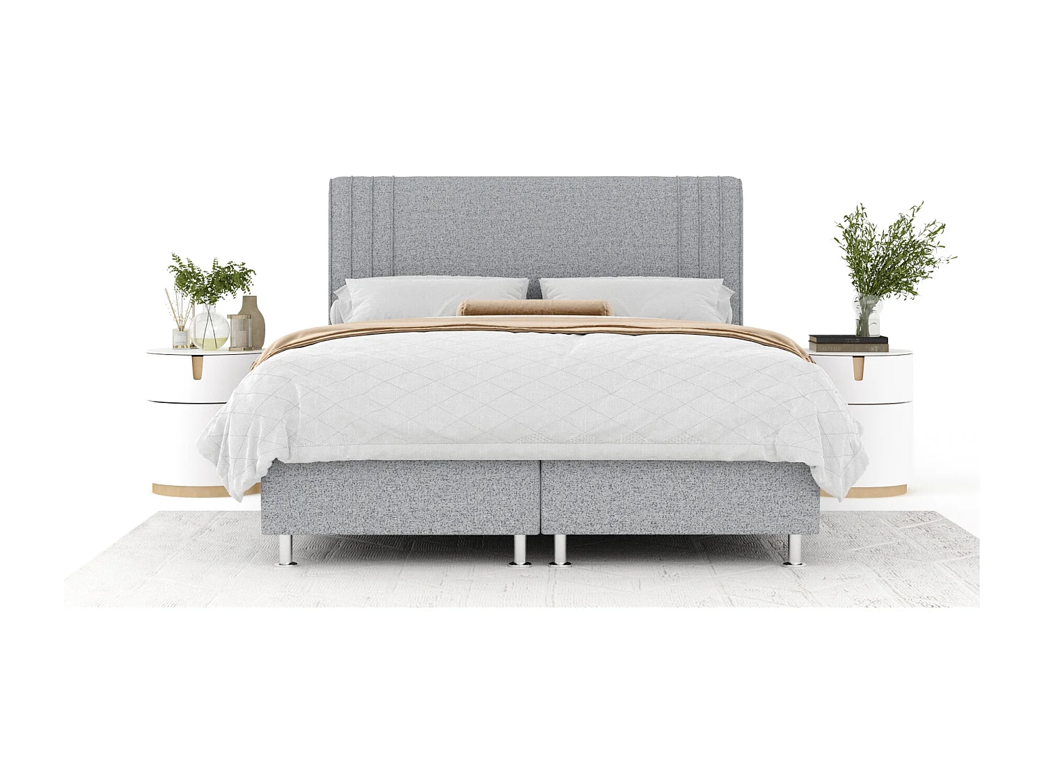 Boxspringbett aus Webstoff Casone - Matratze - Topper - 200x200 cm - grau